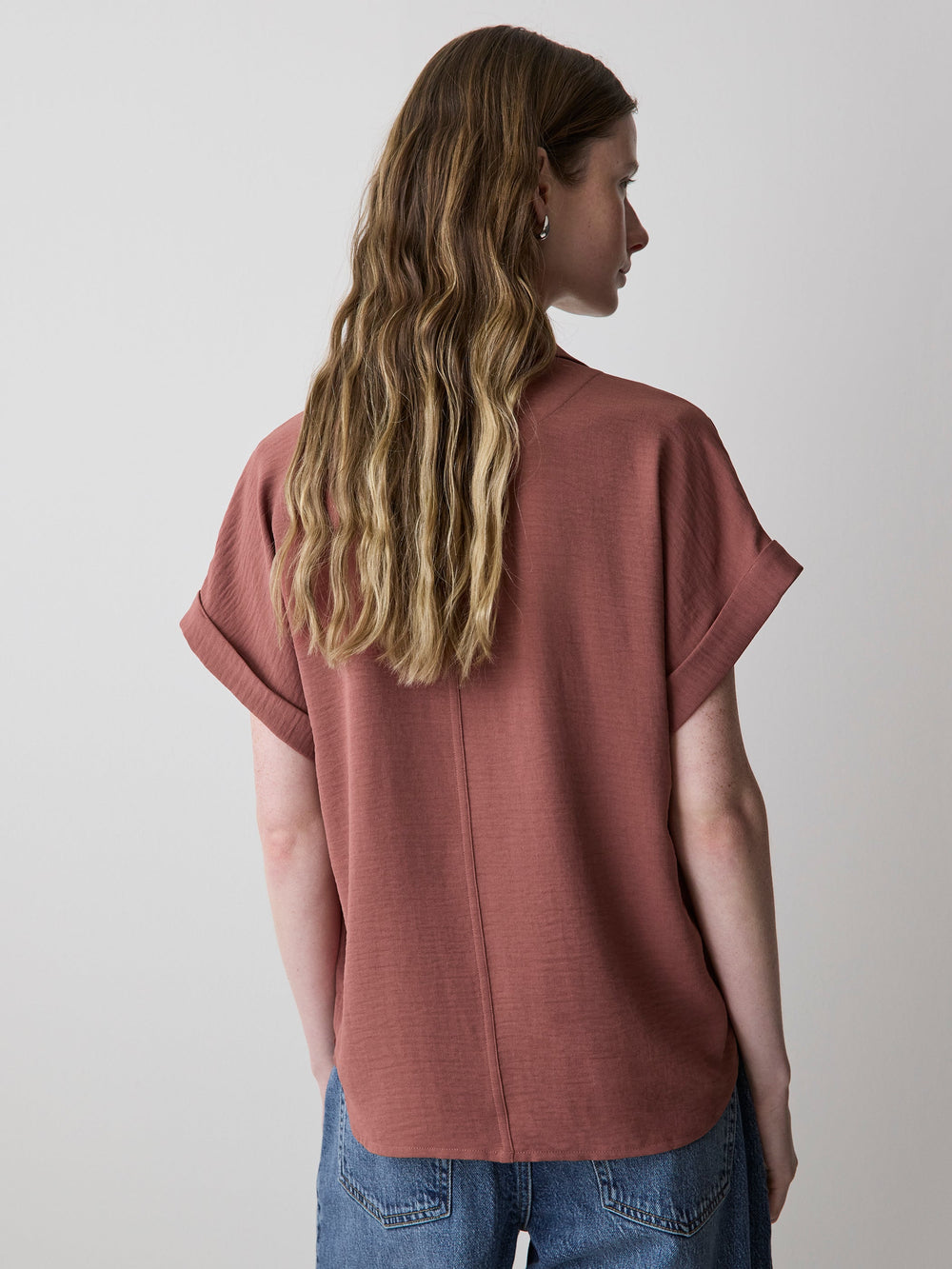 Short-Sleeve Buttoned-Down Blouse rw&co On Sale