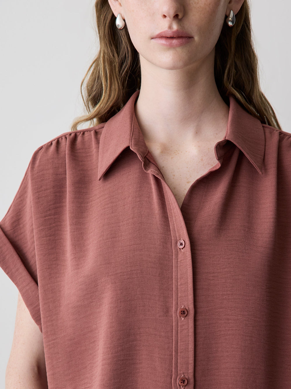 Short-Sleeve Buttoned-Down Blouse rw&co On Sale