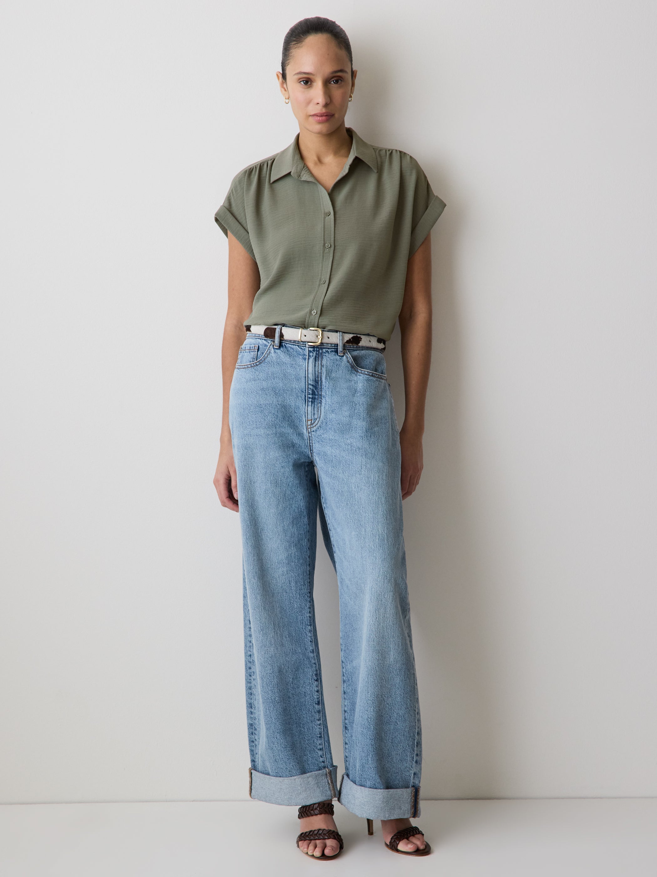 Short-Sleeve Buttoned-Down Blouse rw&co On Sale