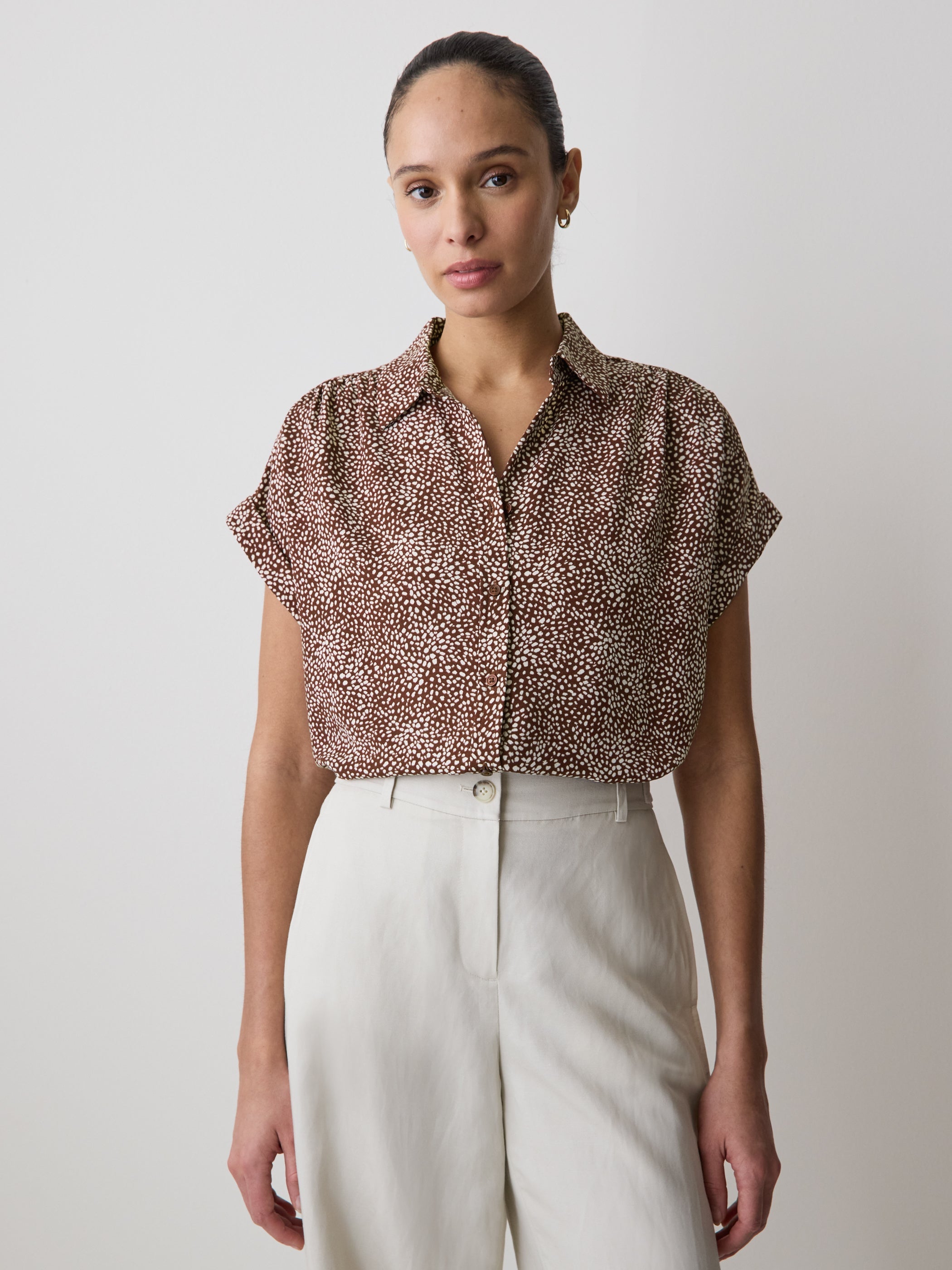 Short-Sleeve Buttoned-Down Blouse rw&co On Sale
