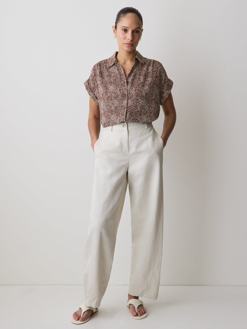 Short-Sleeve Buttoned-Down Blouse rw&co On Sale