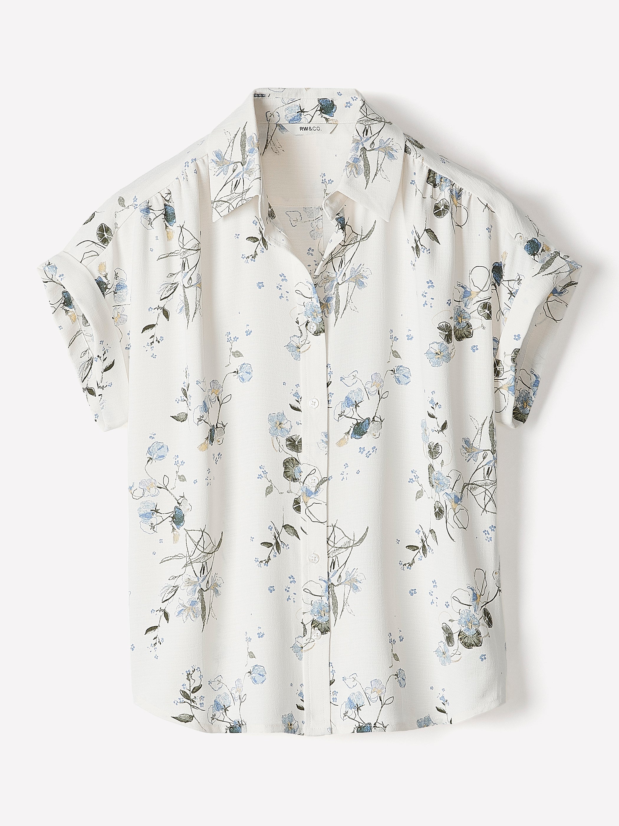 Short-Sleeve Buttoned-Down Blouse rw&co On Sale