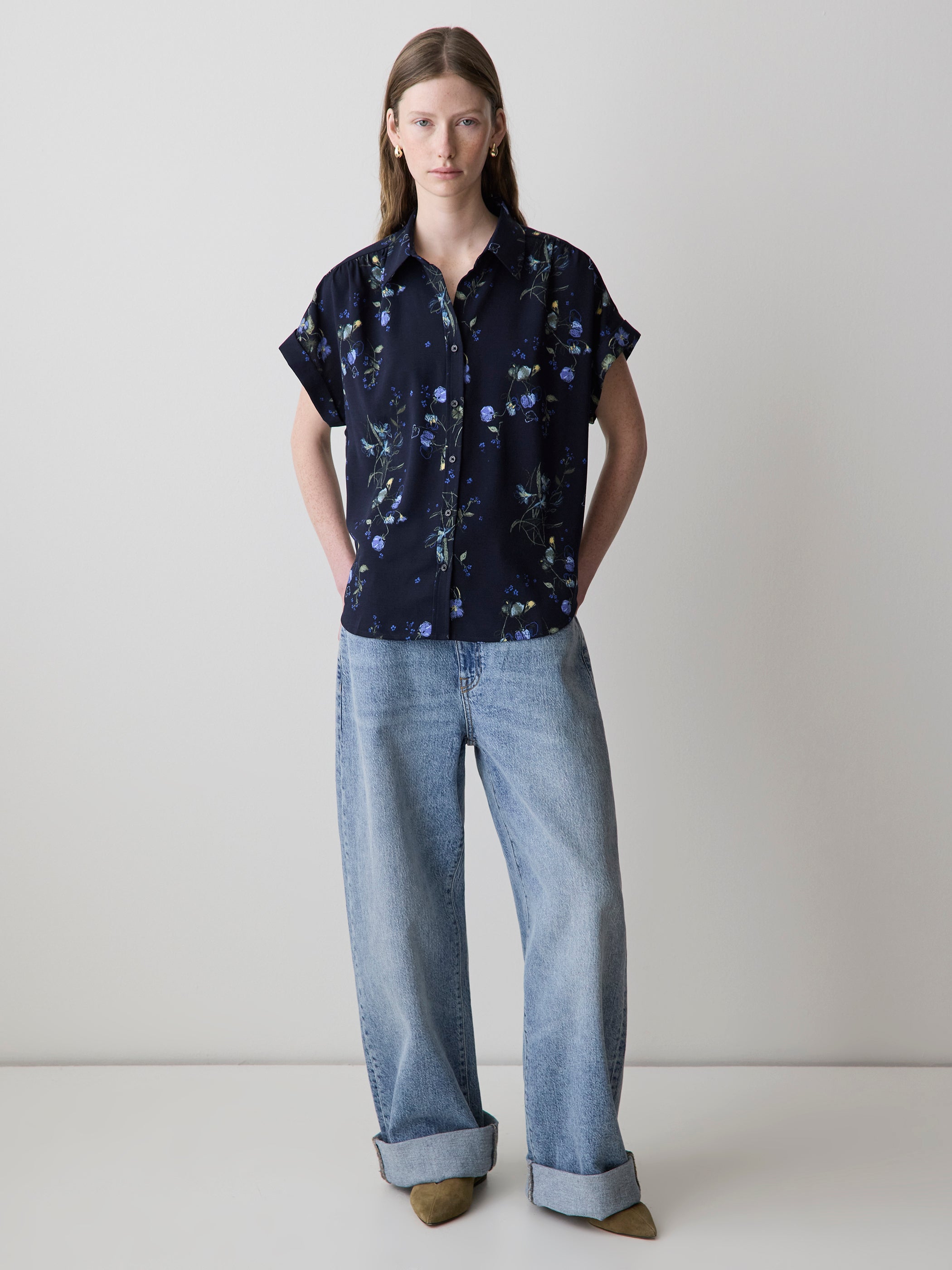 Short-Sleeve Buttoned-Down Blouse rw&co On Sale