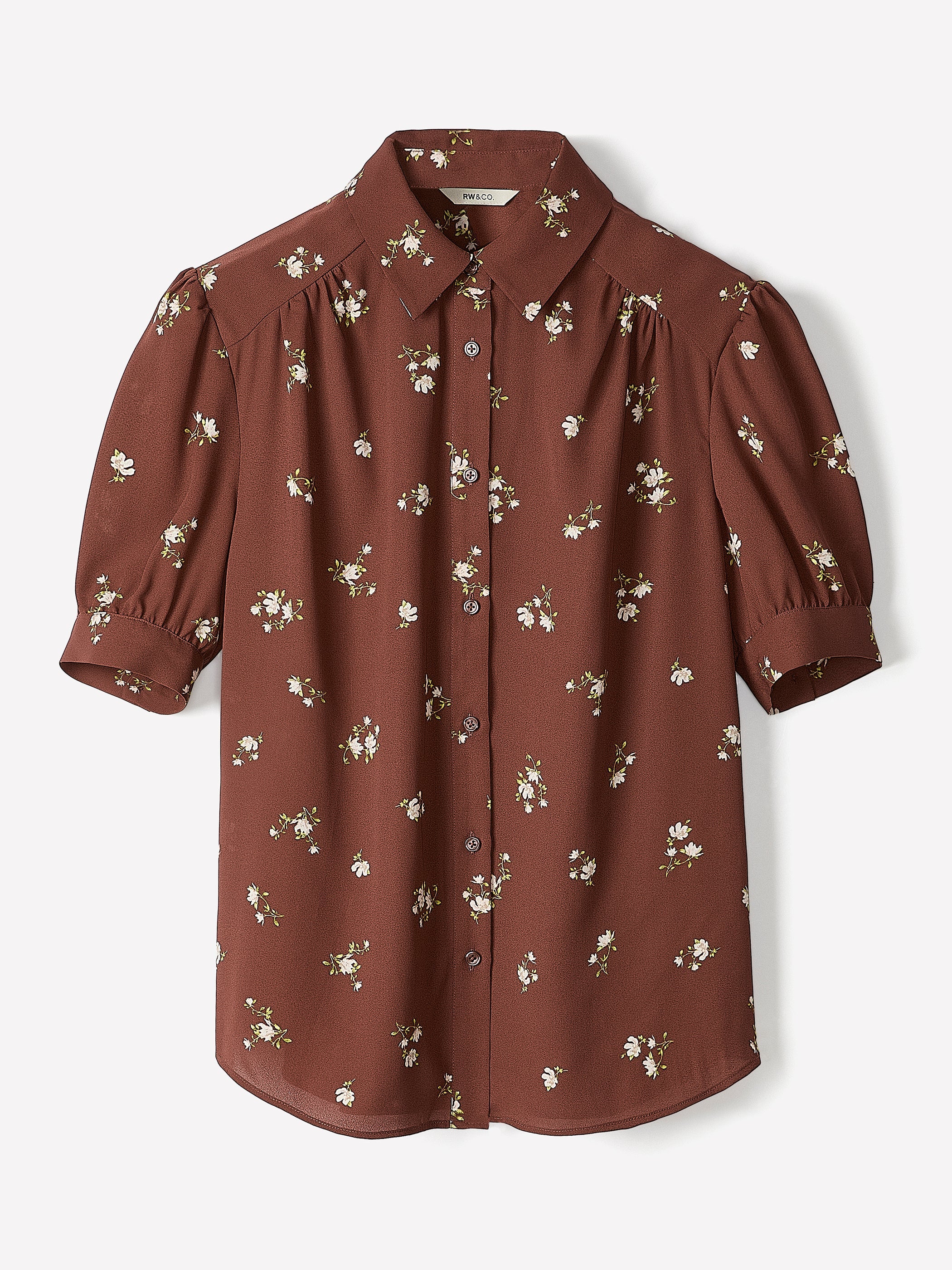 Silky Crepe Short-Sleeve Buttoned-Down Blouse rw&co On Sale