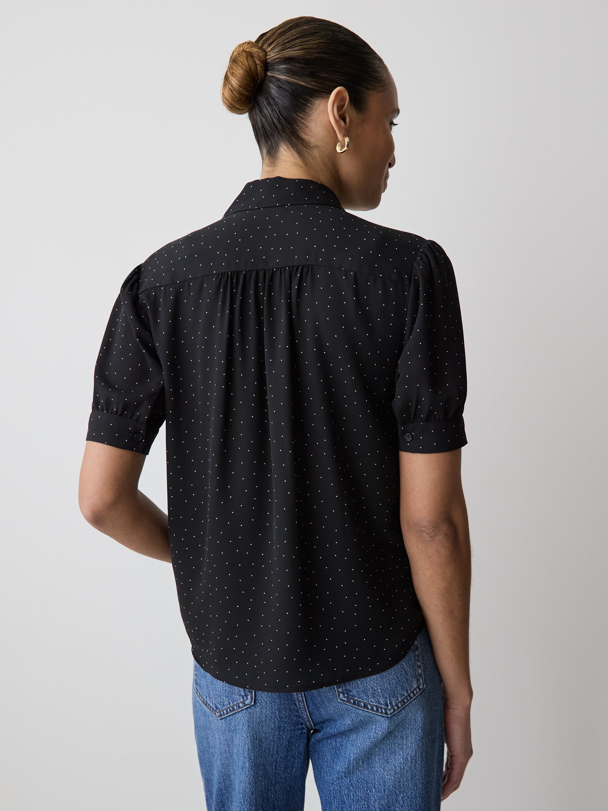 Silky Crepe Short-Sleeve Buttoned-Down Blouse rw&co On Sale