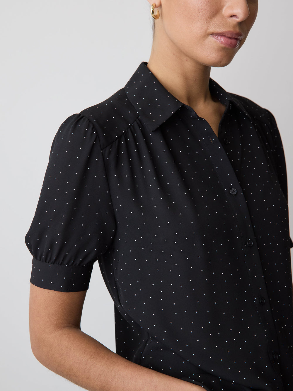 Silky Crepe Short-Sleeve Buttoned-Down Blouse rw&co On Sale