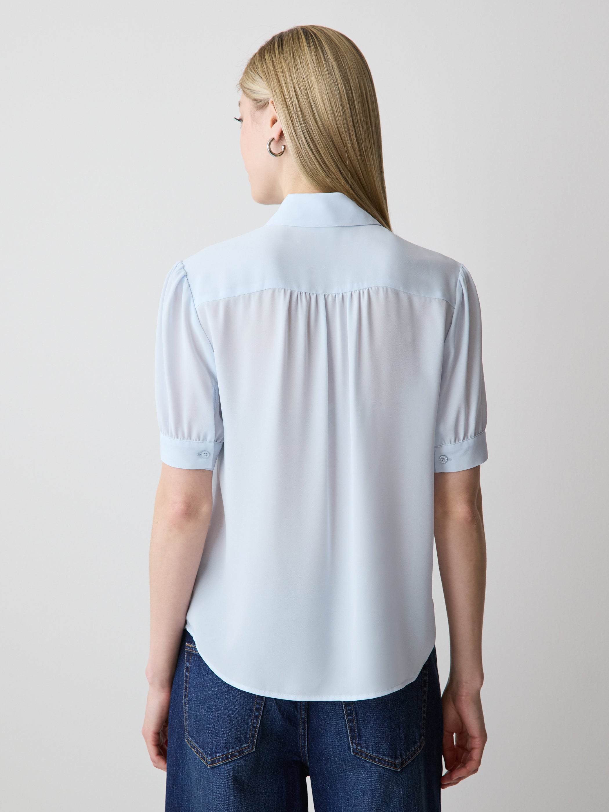 Silky Crepe Short-Sleeve Buttoned-Down Blouse rw&co On Sale