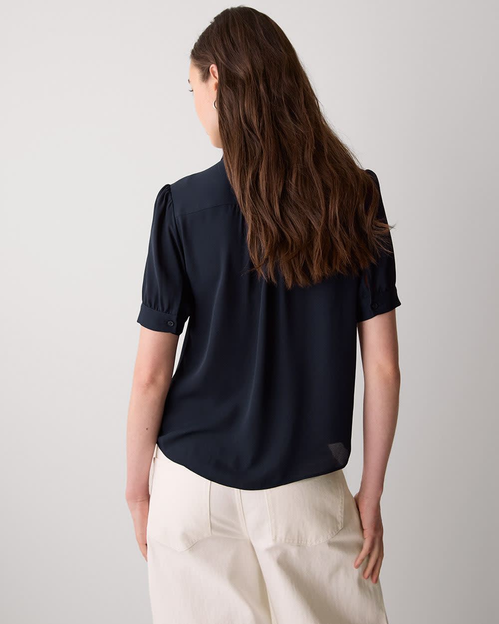 Silky Crepe Short-Sleeve Buttoned-Down Blouse rw&co On Sale