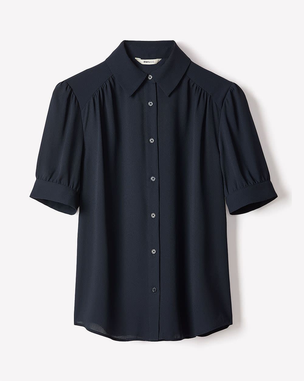 Silky Crepe Short-Sleeve Buttoned-Down Blouse rw&co On Sale