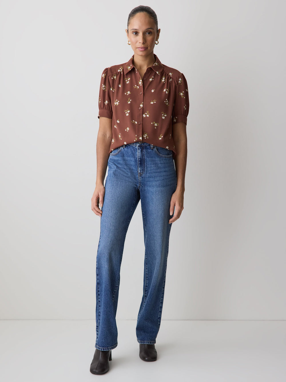 Silky Crepe Short-Sleeve Buttoned-Down Blouse rw&co On Sale