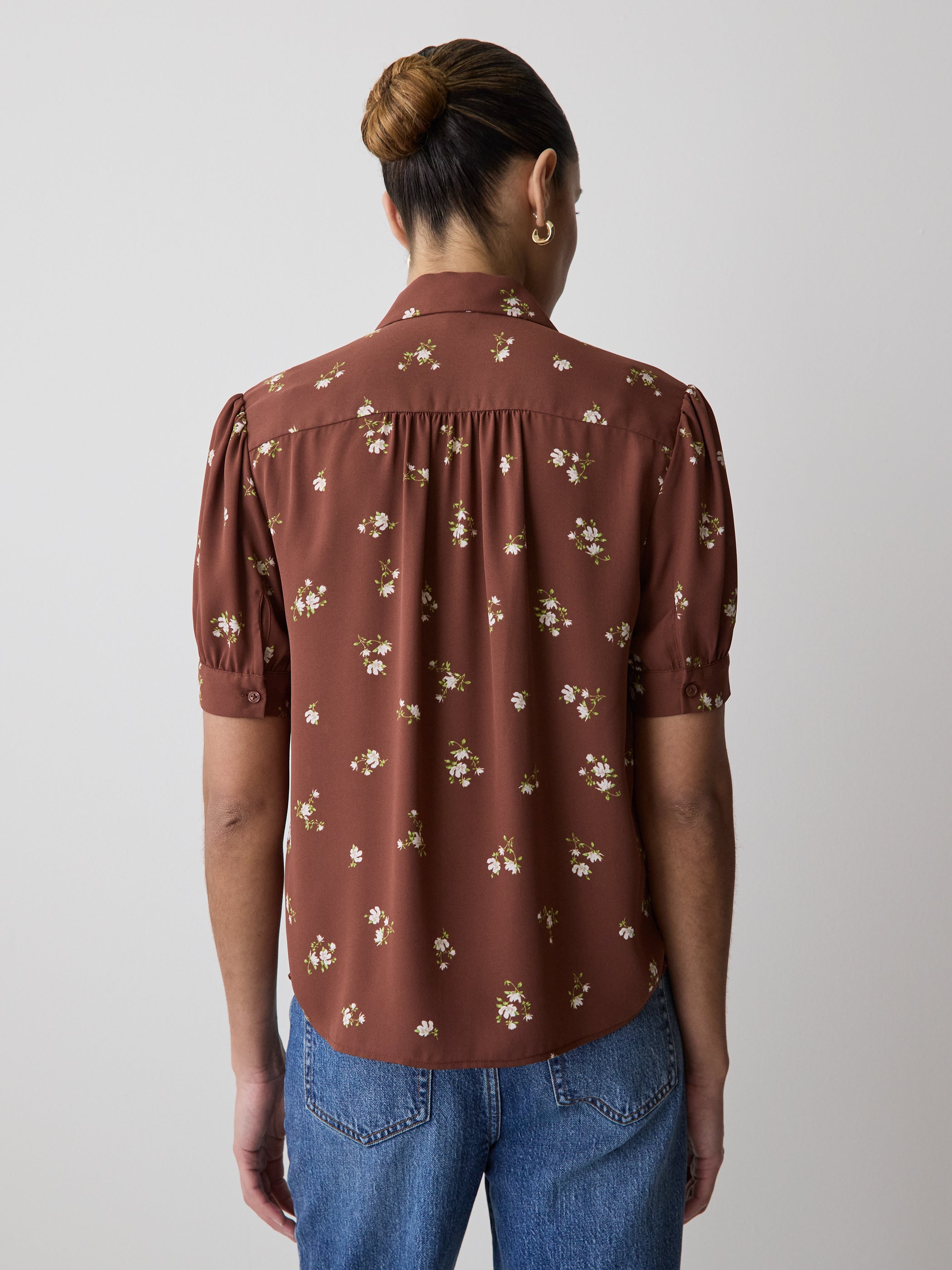 Silky Crepe Short-Sleeve Buttoned-Down Blouse rw&co On Sale