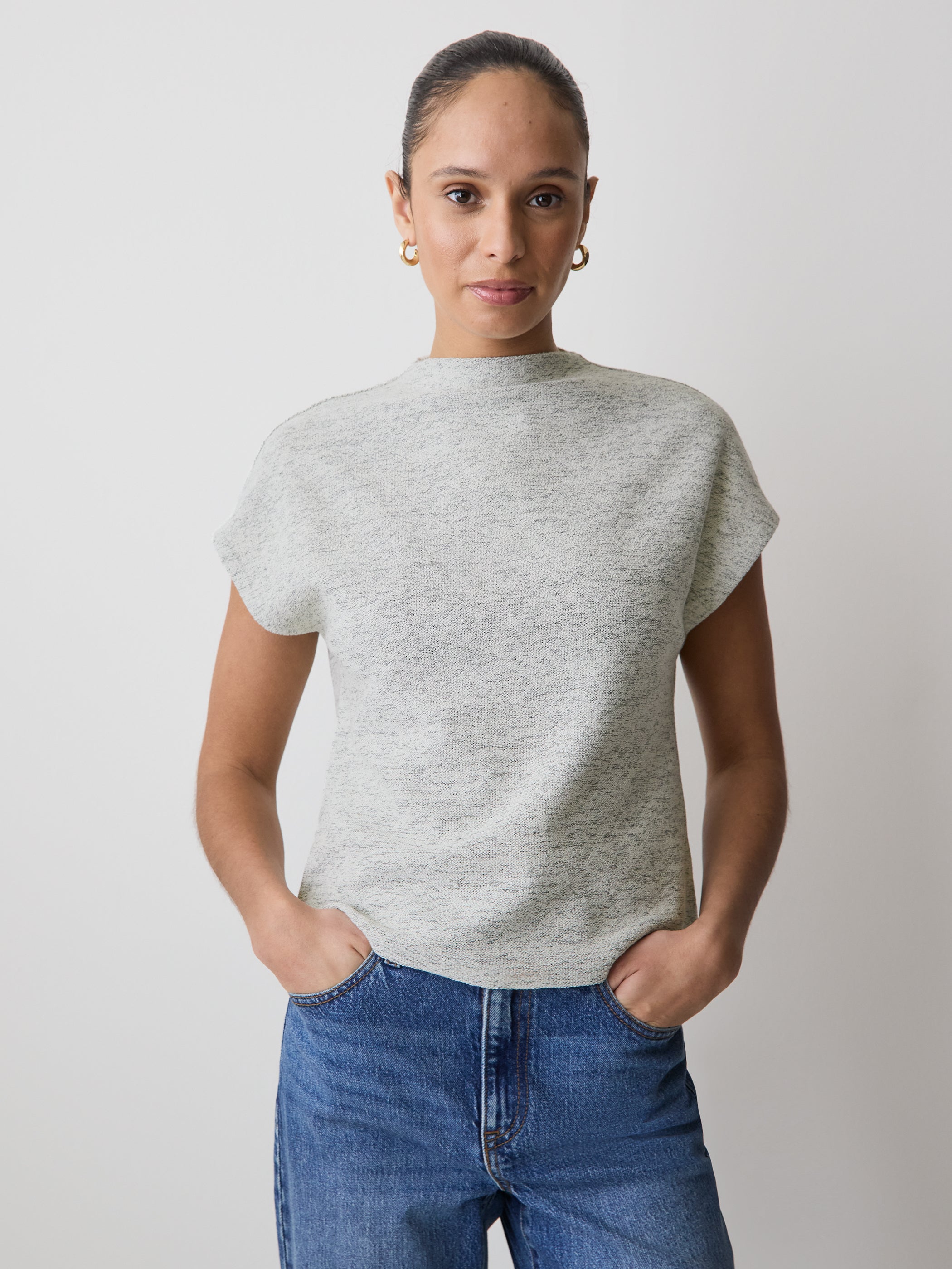 Extended-Sleeve Mock-Neck Textured Top rw&co Exclusive Sale Price