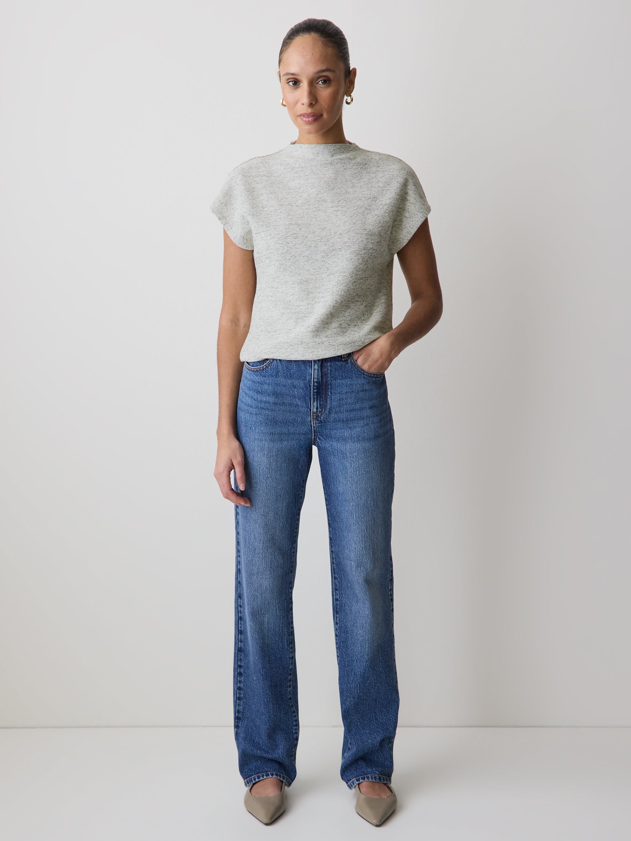 Extended-Sleeve Mock-Neck Textured Top rw&co Exclusive Sale Price
