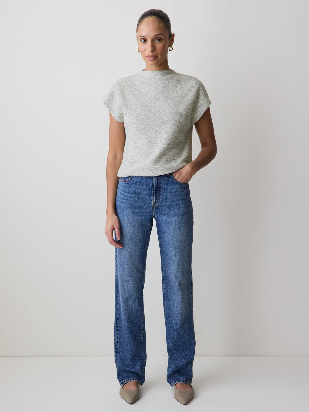 Extended-Sleeve Mock-Neck Textured Top rw&co Exclusive Sale Price
