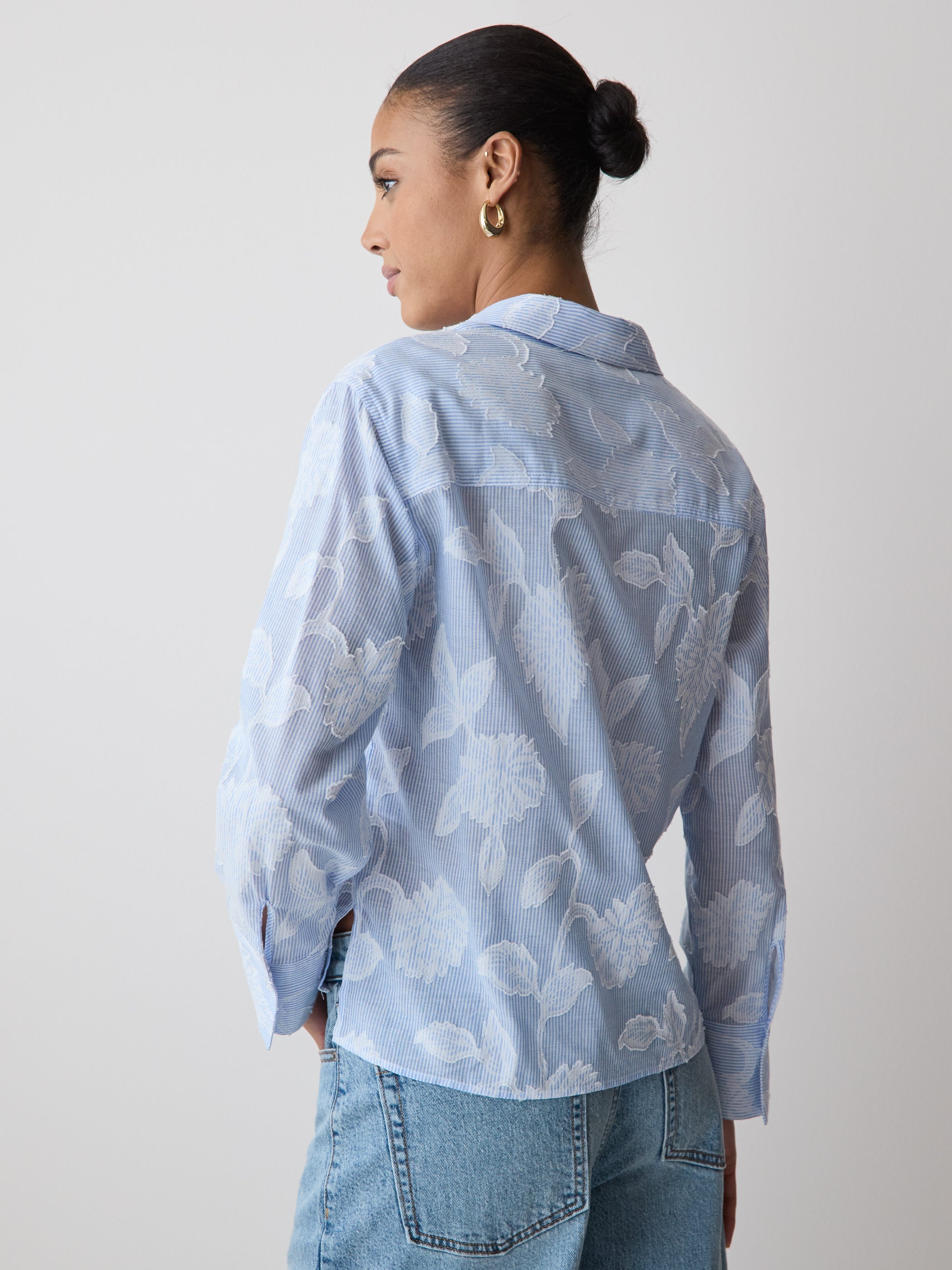Long-Sleeve Buttoned-Down Textured Blouse rw&co On Sale