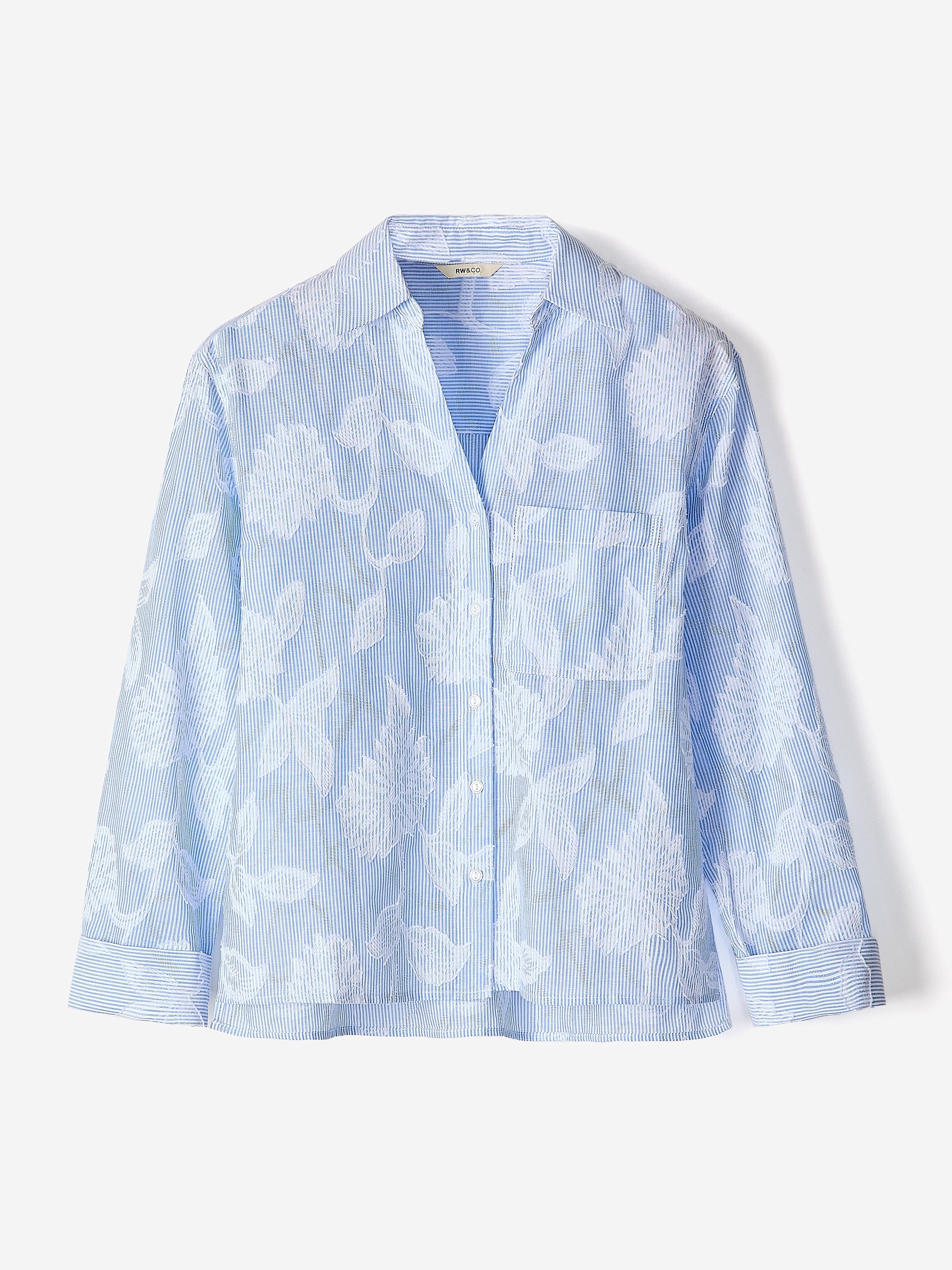 Long-Sleeve Buttoned-Down Textured Blouse rw&co On Sale