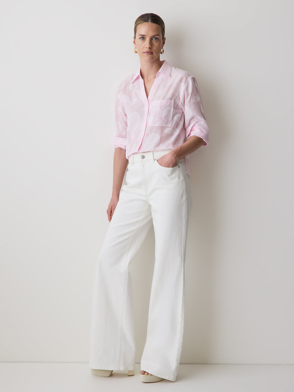 Long-Sleeve Buttoned-Down Textured Blouse rw&co On Sale