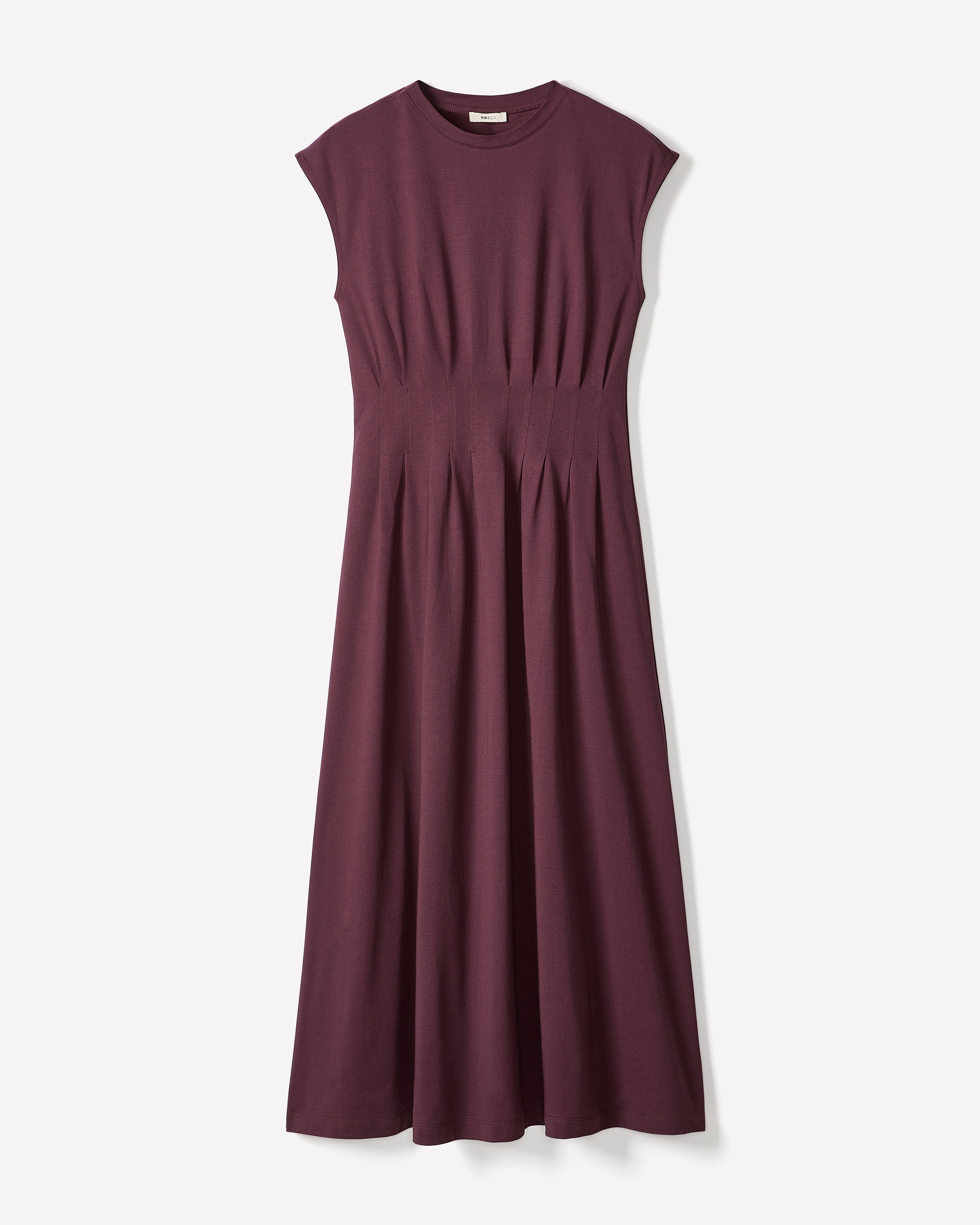Extended-Sleeve Crew-Neck Midi Dress with Pintucks rw&co Special Promo Price
