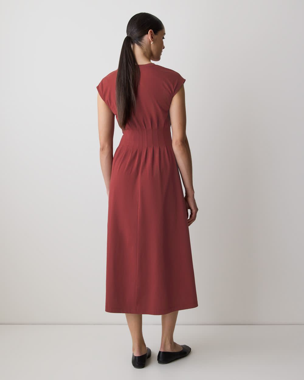Extended-Sleeve Crew-Neck Midi Dress with Pintucks rw&co Special Promo Price