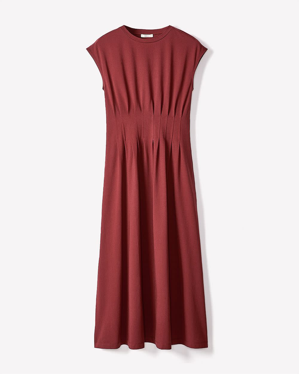 Extended-Sleeve Crew-Neck Midi Dress with Pintucks rw&co Special Promo Price