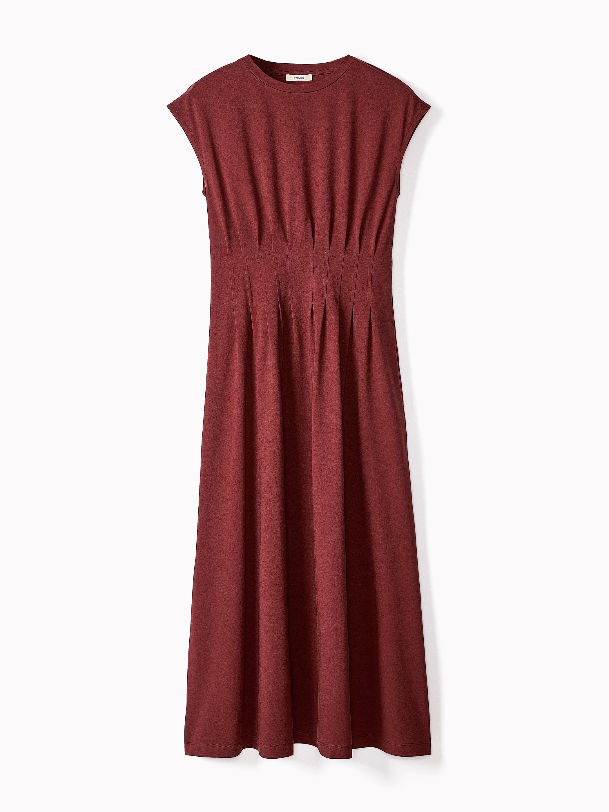 Extended-Sleeve Crew-Neck Midi Dress with Pintucks rw&co Special Promo Price