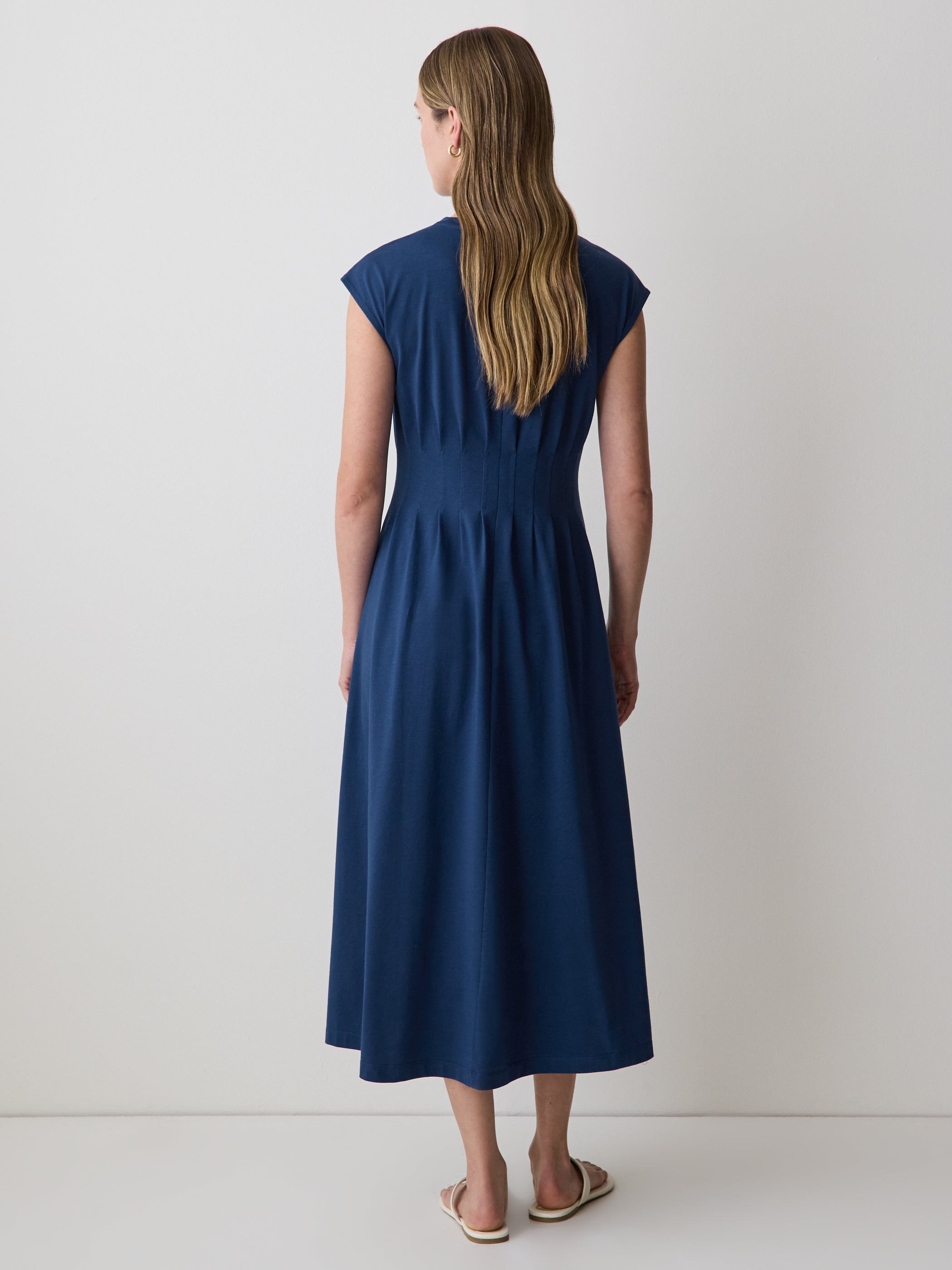 Extended-Sleeve Crew-Neck Midi Dress with Pintucks rw&co Special Promo Price