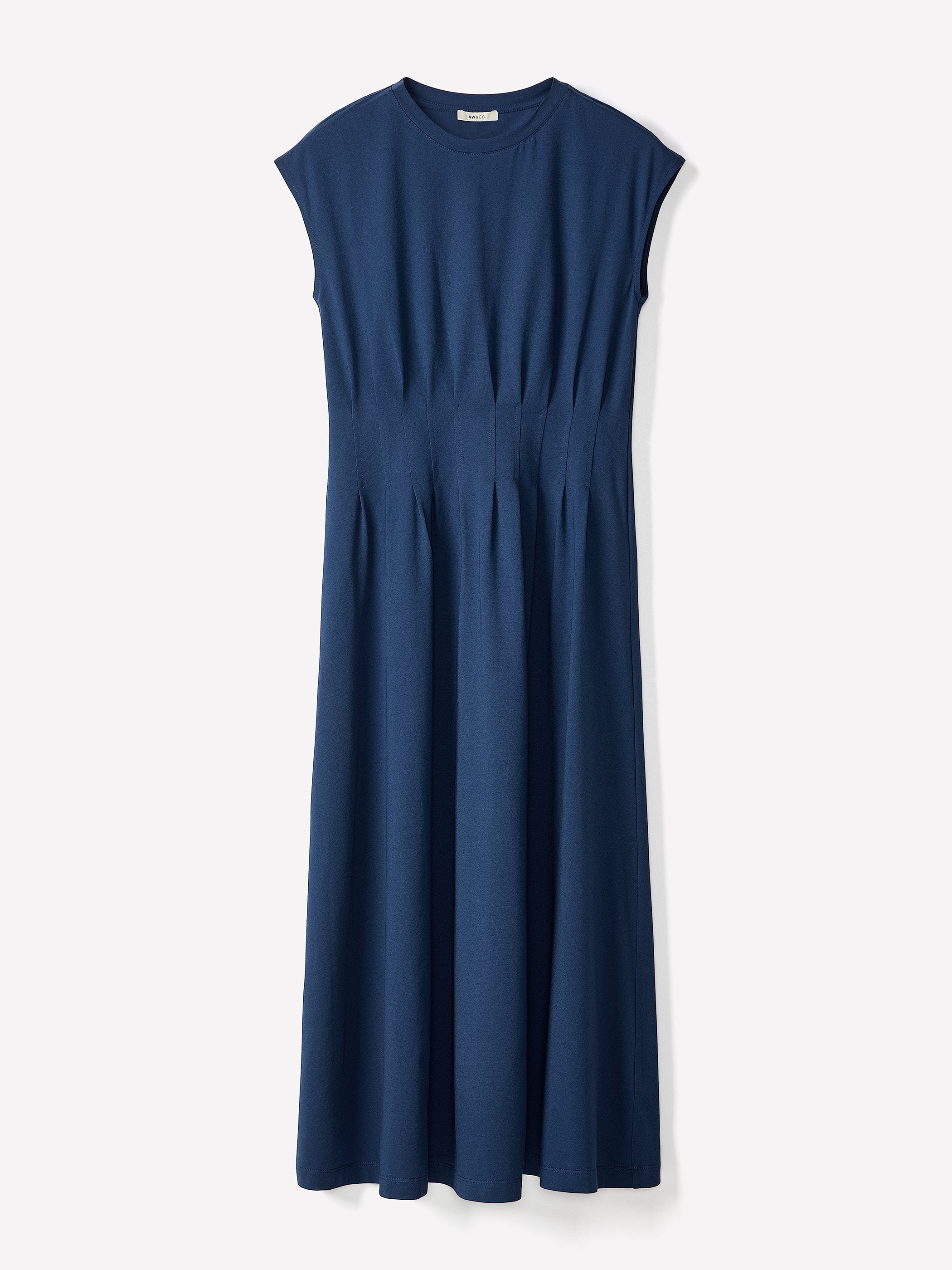 Extended-Sleeve Crew-Neck Midi Dress with Pintucks rw&co Special Promo Price