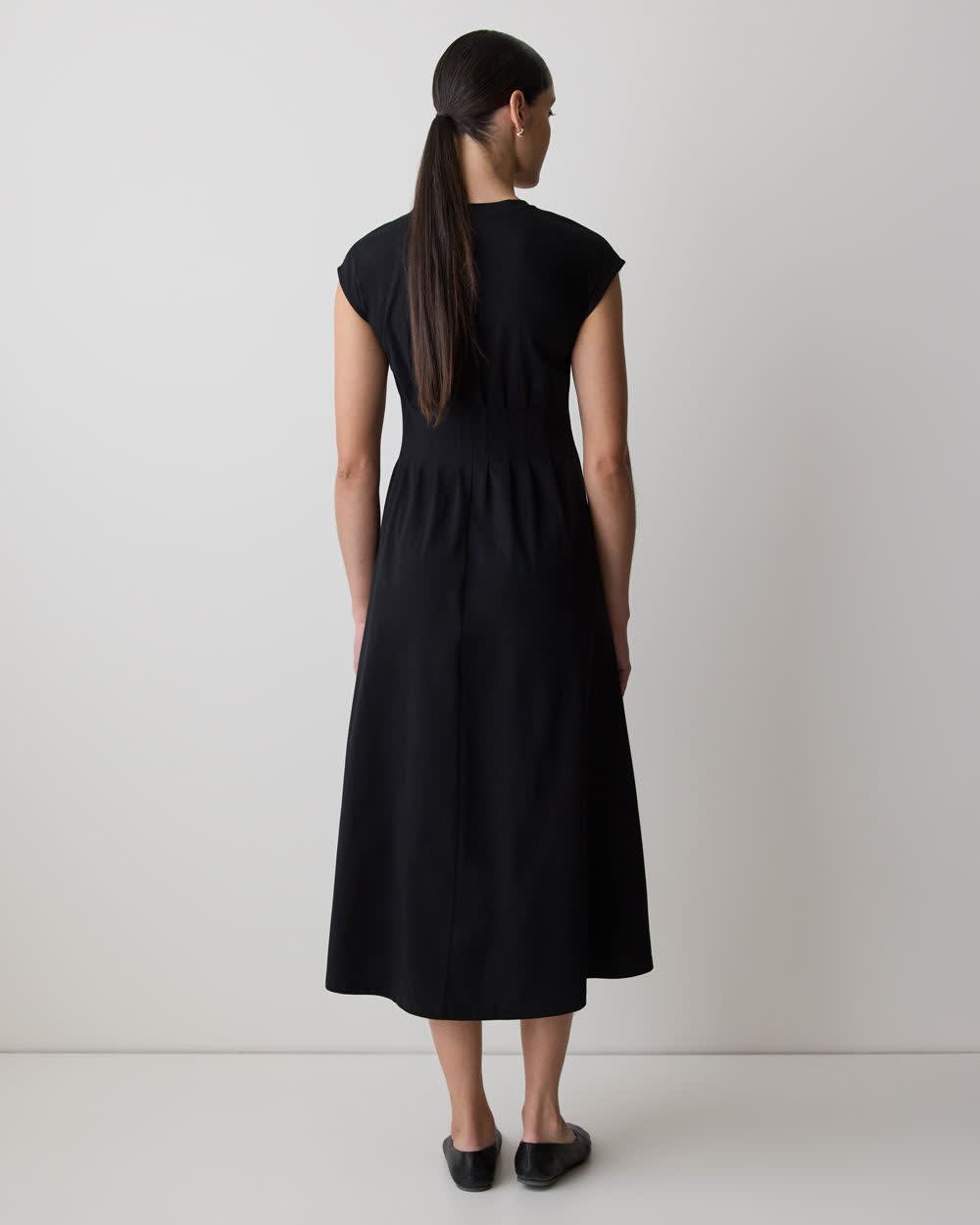 Extended-Sleeve Crew-Neck Midi Dress with Pintucks rw&co Special Promo Price