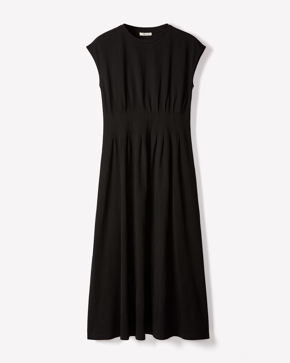 Extended-Sleeve Crew-Neck Midi Dress with Pintucks rw&co Special Promo Price