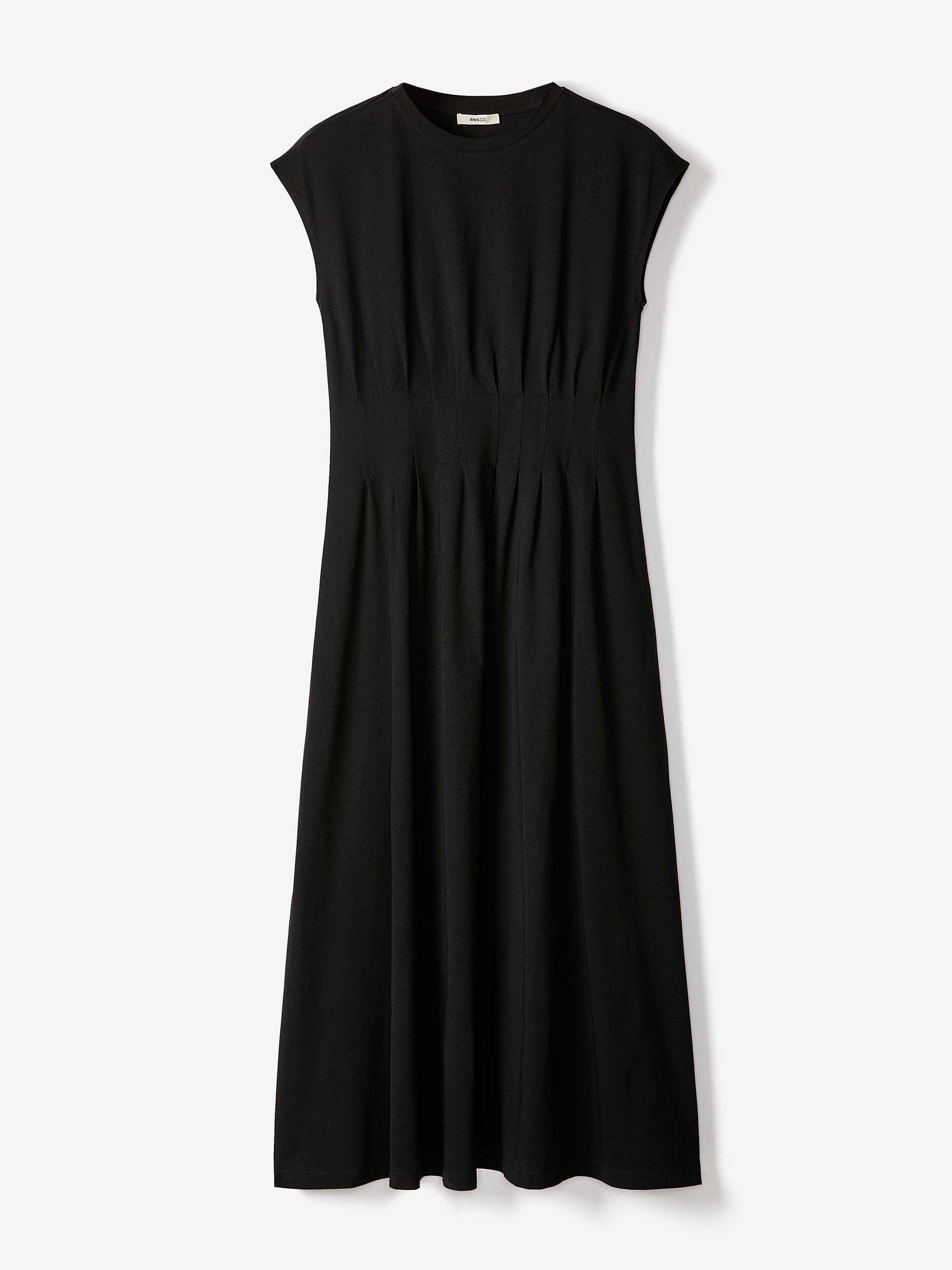 Extended-Sleeve Crew-Neck Midi Dress with Pintucks rw&co Special Promo Price
