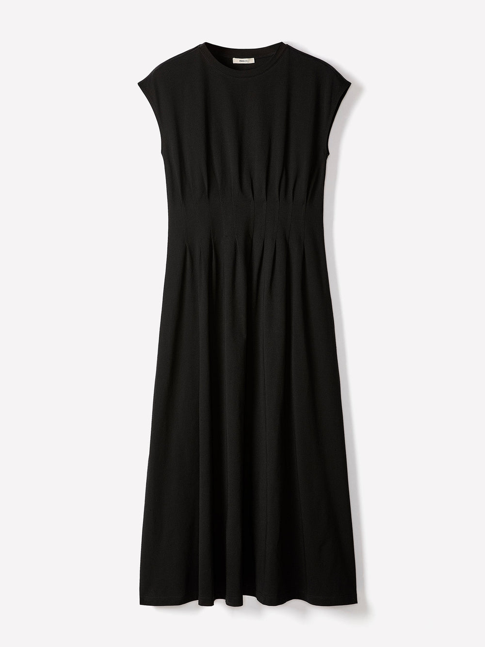 Extended-Sleeve Crew-Neck Midi Dress with Pintucks rw&co Special Promo Price