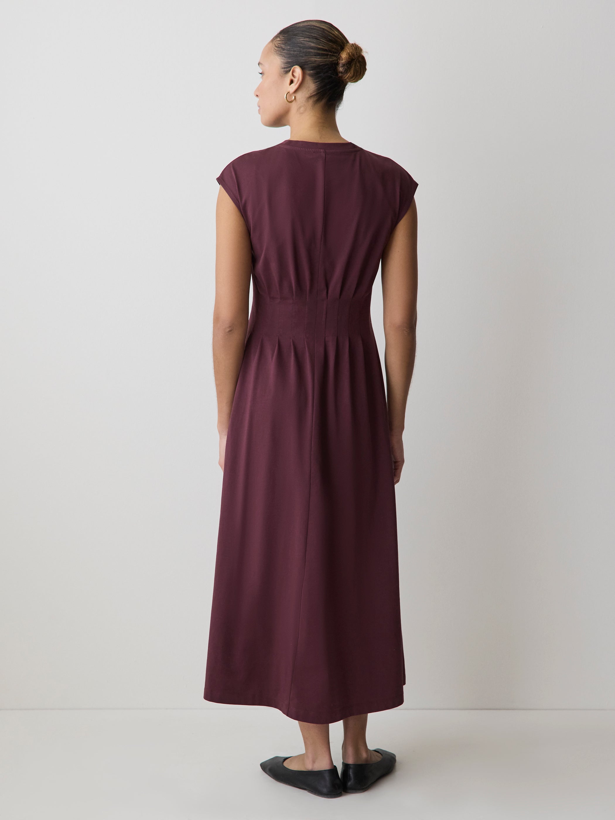 Extended-Sleeve Crew-Neck Midi Dress with Pintucks rw&co Special Promo Price