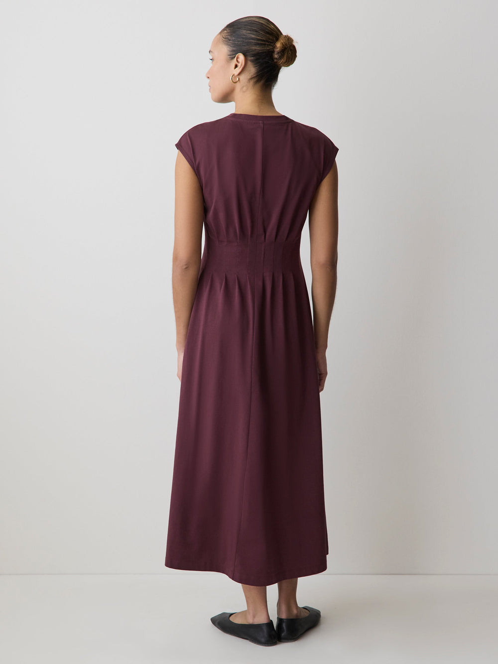Extended-Sleeve Crew-Neck Midi Dress with Pintucks rw&co Special Promo Price