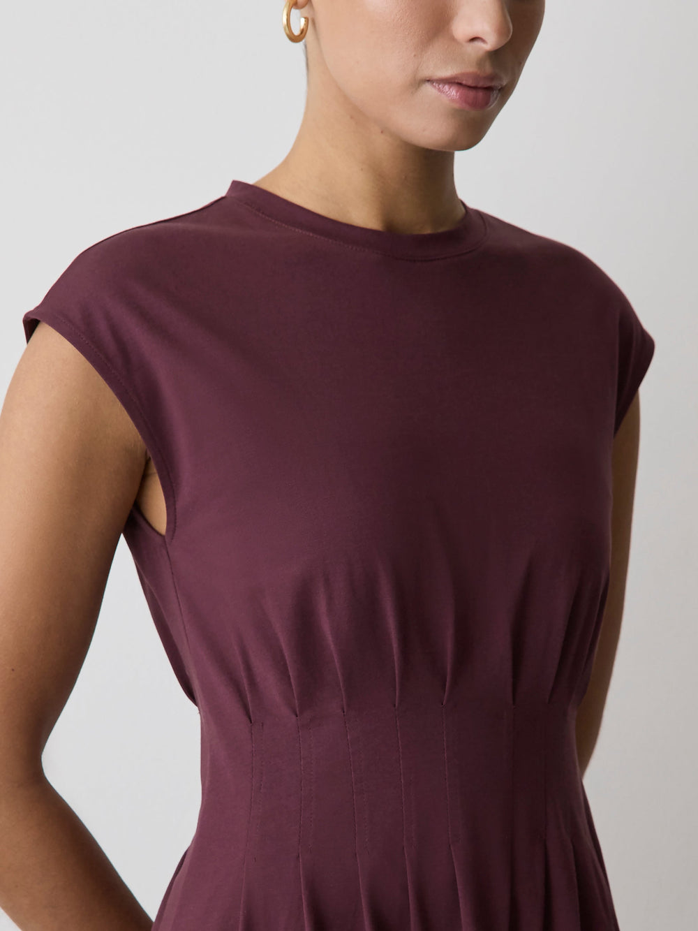 Extended-Sleeve Crew-Neck Midi Dress with Pintucks rw&co Special Promo Price