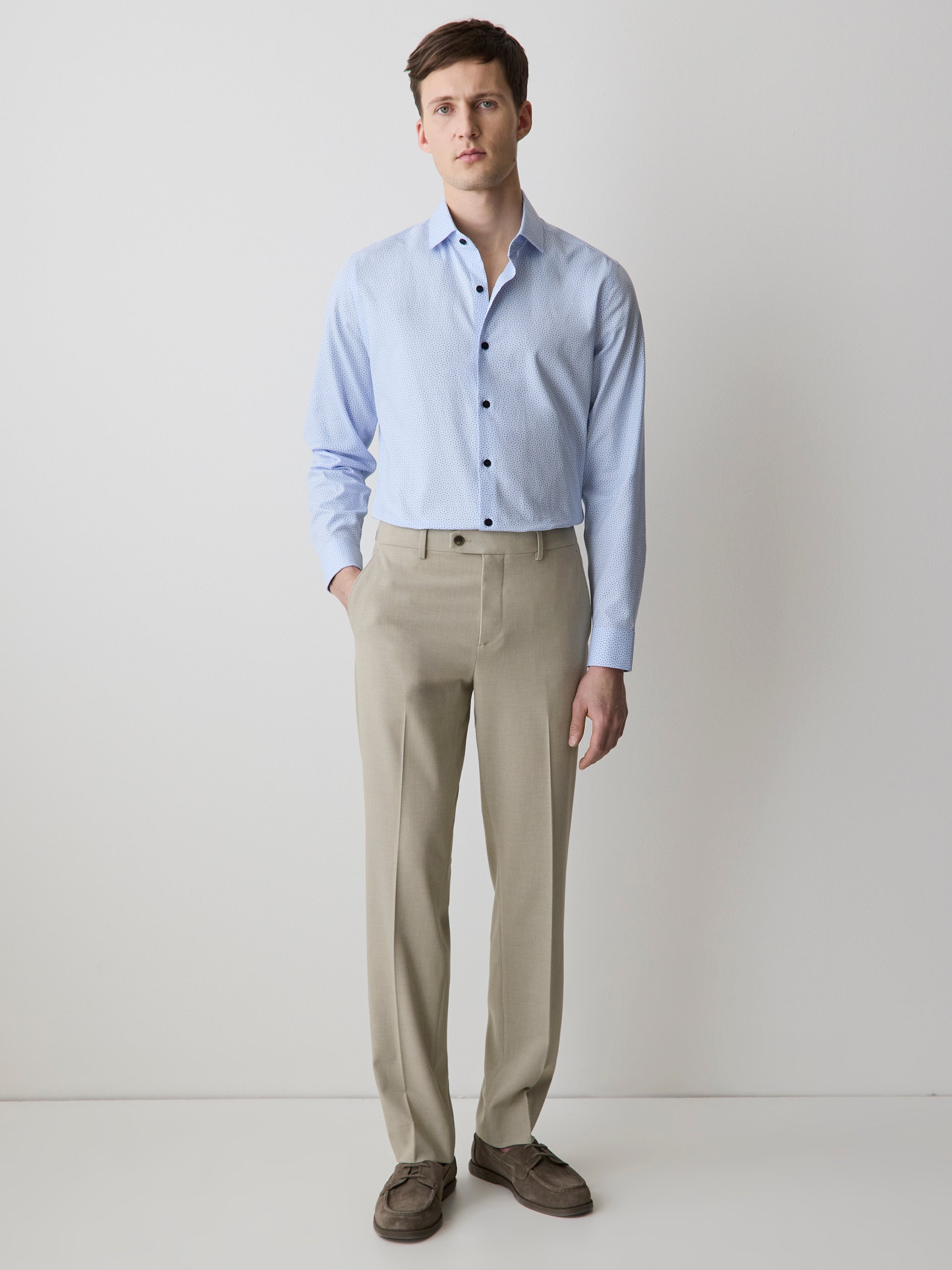Navy Tailored Fit Dress Shirt with Geo Pattern rw&co Limited Time Discount