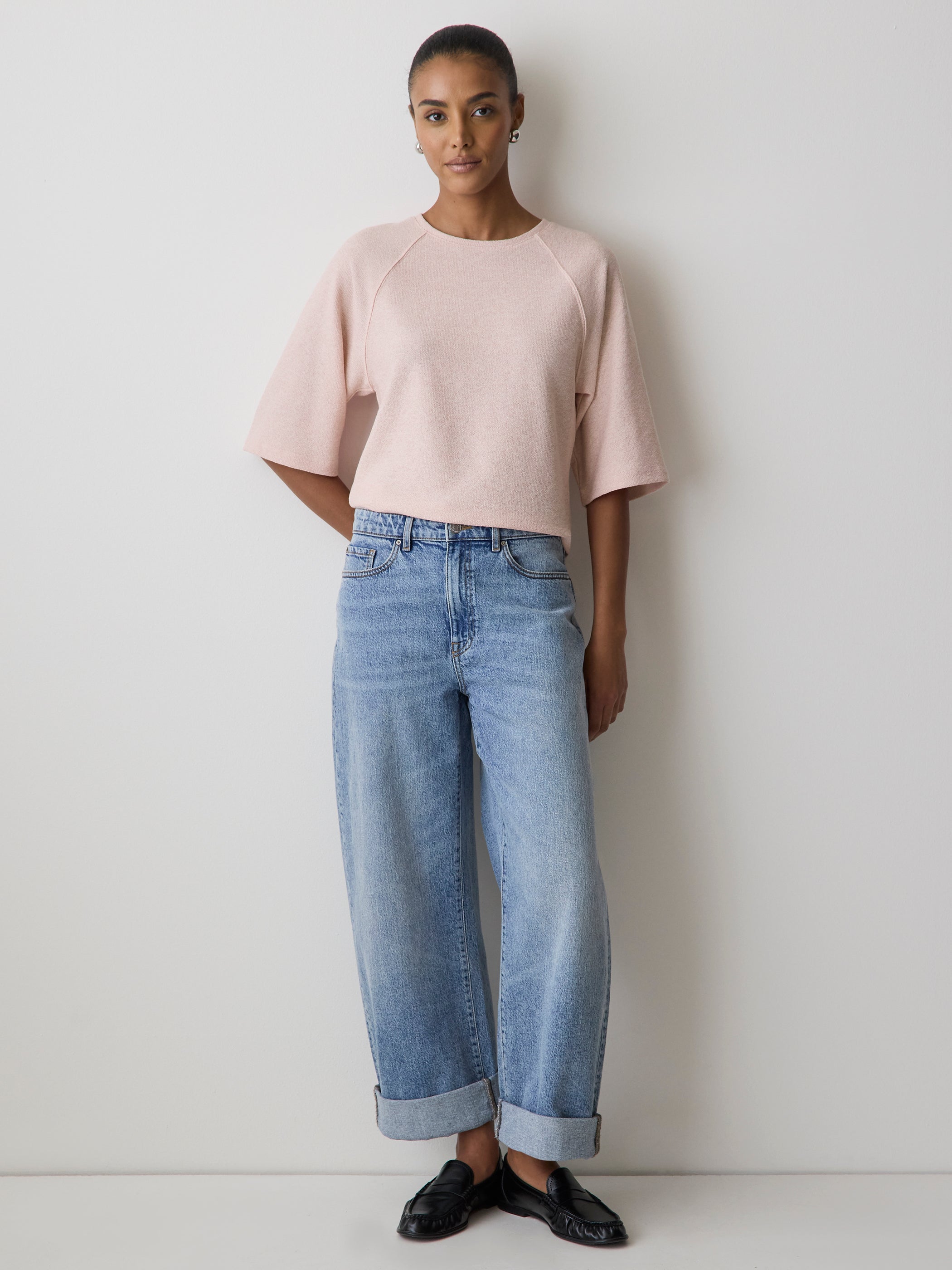 Long-Raglan-Sleeve Crew-Neck Top rw&co Special Offer