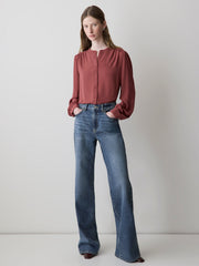 Silky Crepe Long-Sleeve Buttoned-Down Blouse rw&co Exclusive Sale Price