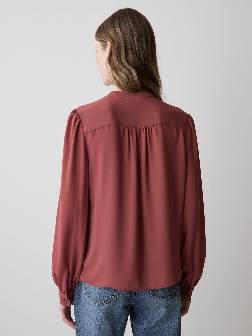 Silky Crepe Long-Sleeve Buttoned-Down Blouse rw&co Exclusive Sale Price