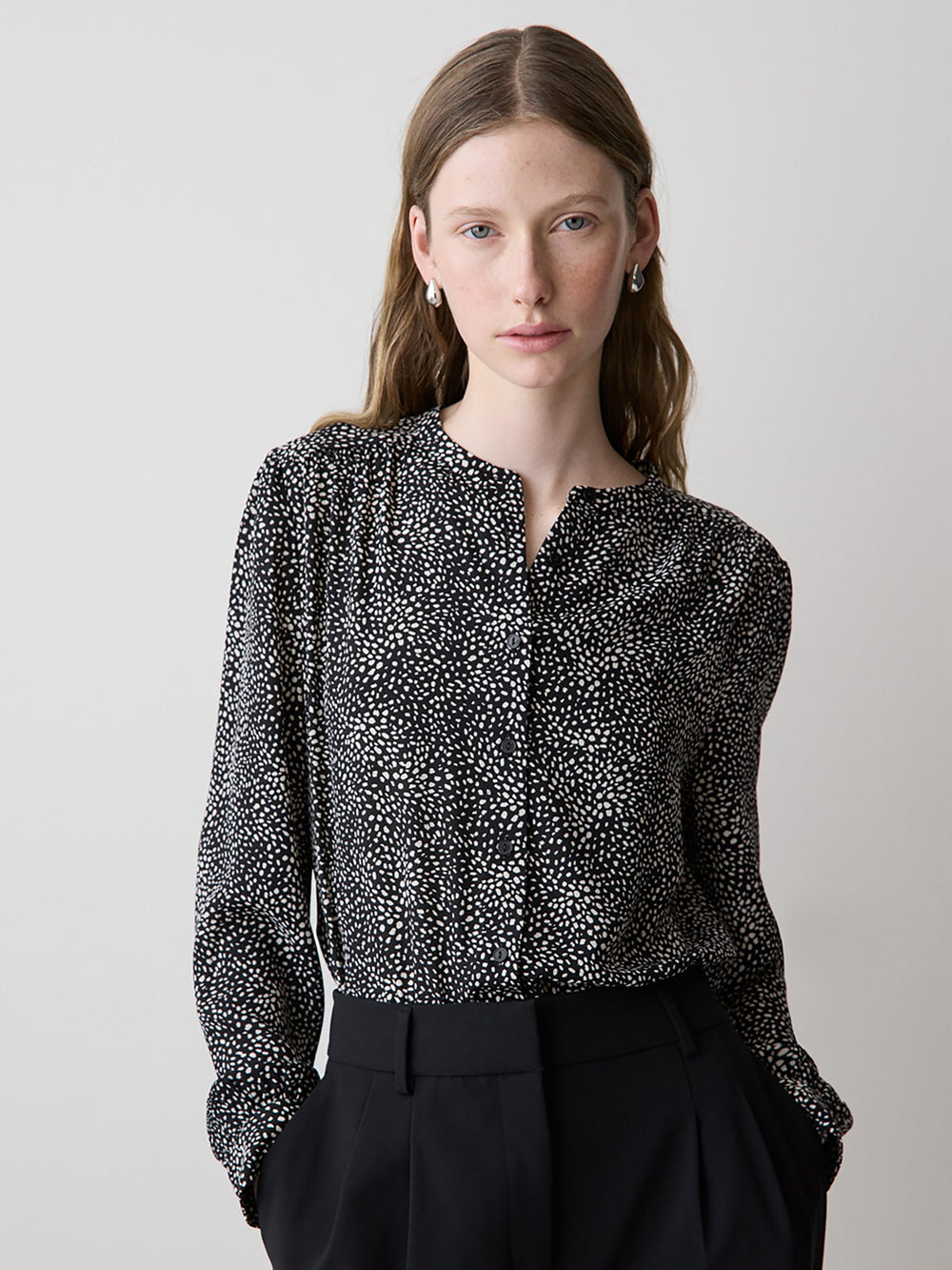 Silky Crepe Long-Sleeve Buttoned-Down Blouse rw&co Exclusive Sale Price