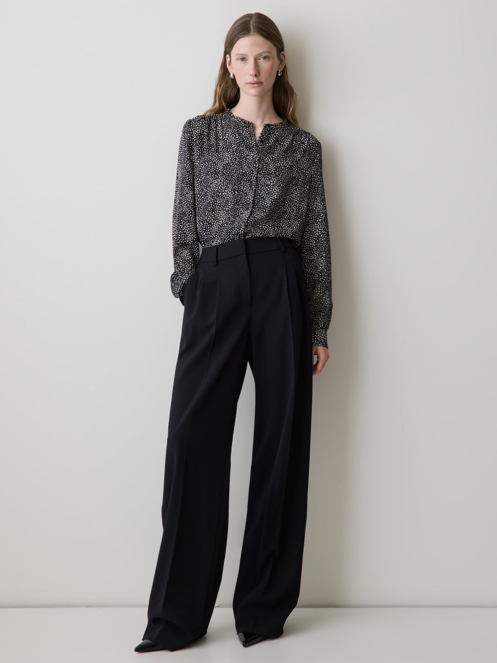 Silky Crepe Long-Sleeve Buttoned-Down Blouse rw&co Exclusive Sale Price