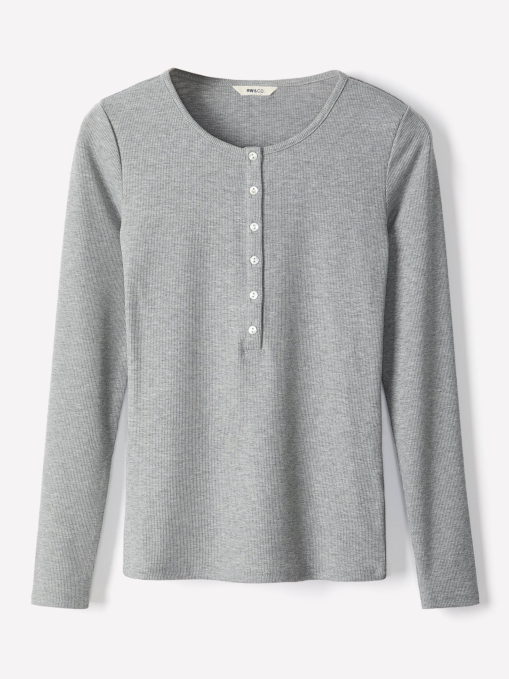 Long-Sleeve Henley Ribbed Top rw&co Special Offer