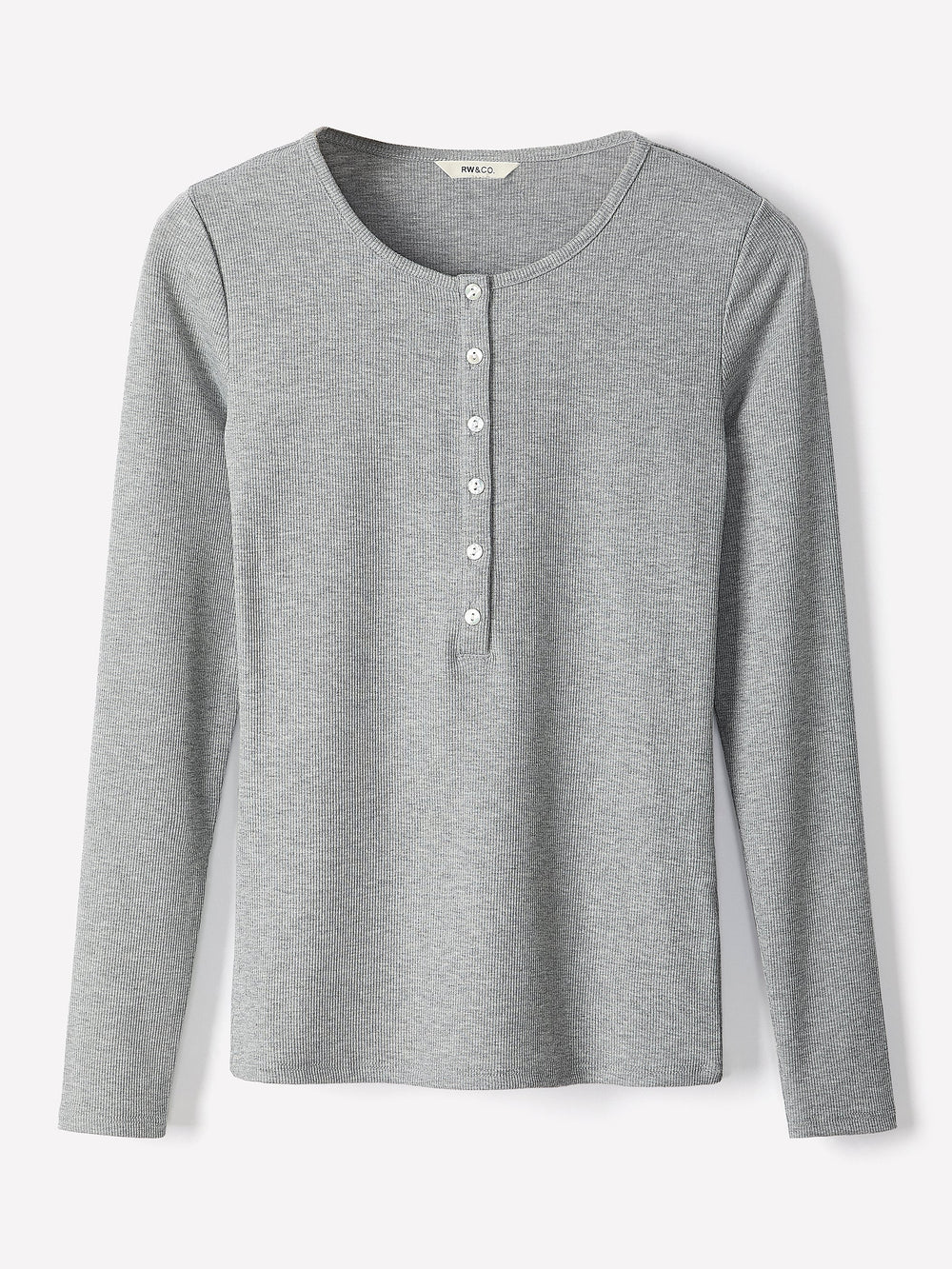 Long-Sleeve Henley Ribbed Top rw&co Special Offer