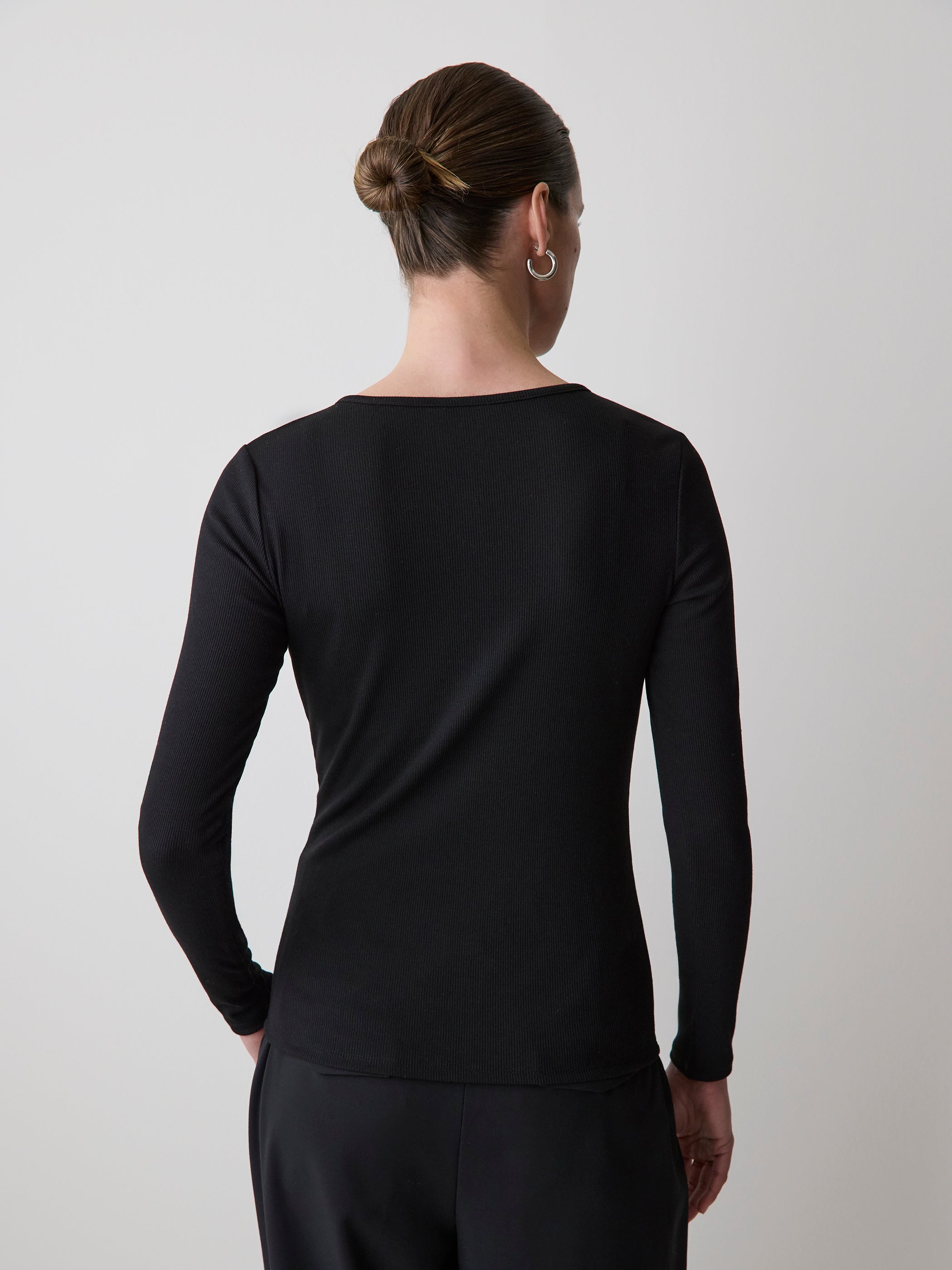 Long-Sleeve Henley Ribbed Top rw&co Special Offer