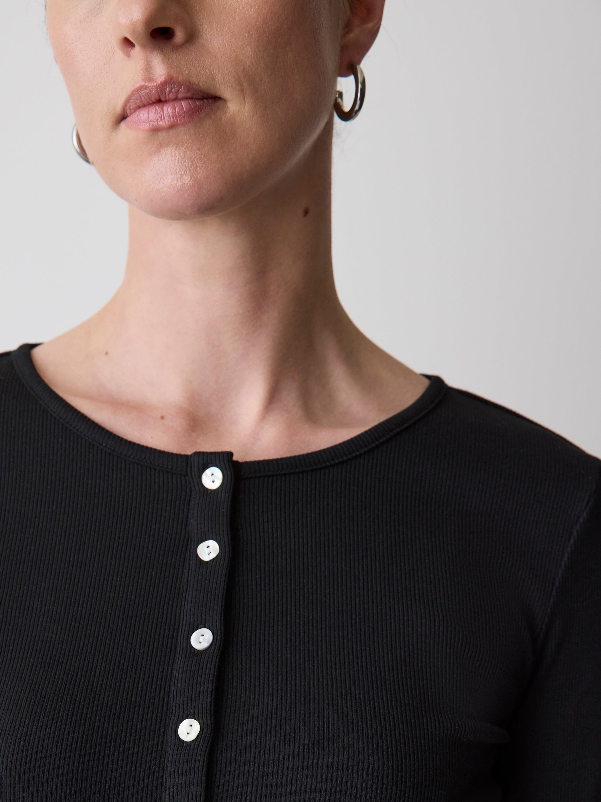 Long-Sleeve Henley Ribbed Top rw&co Special Offer