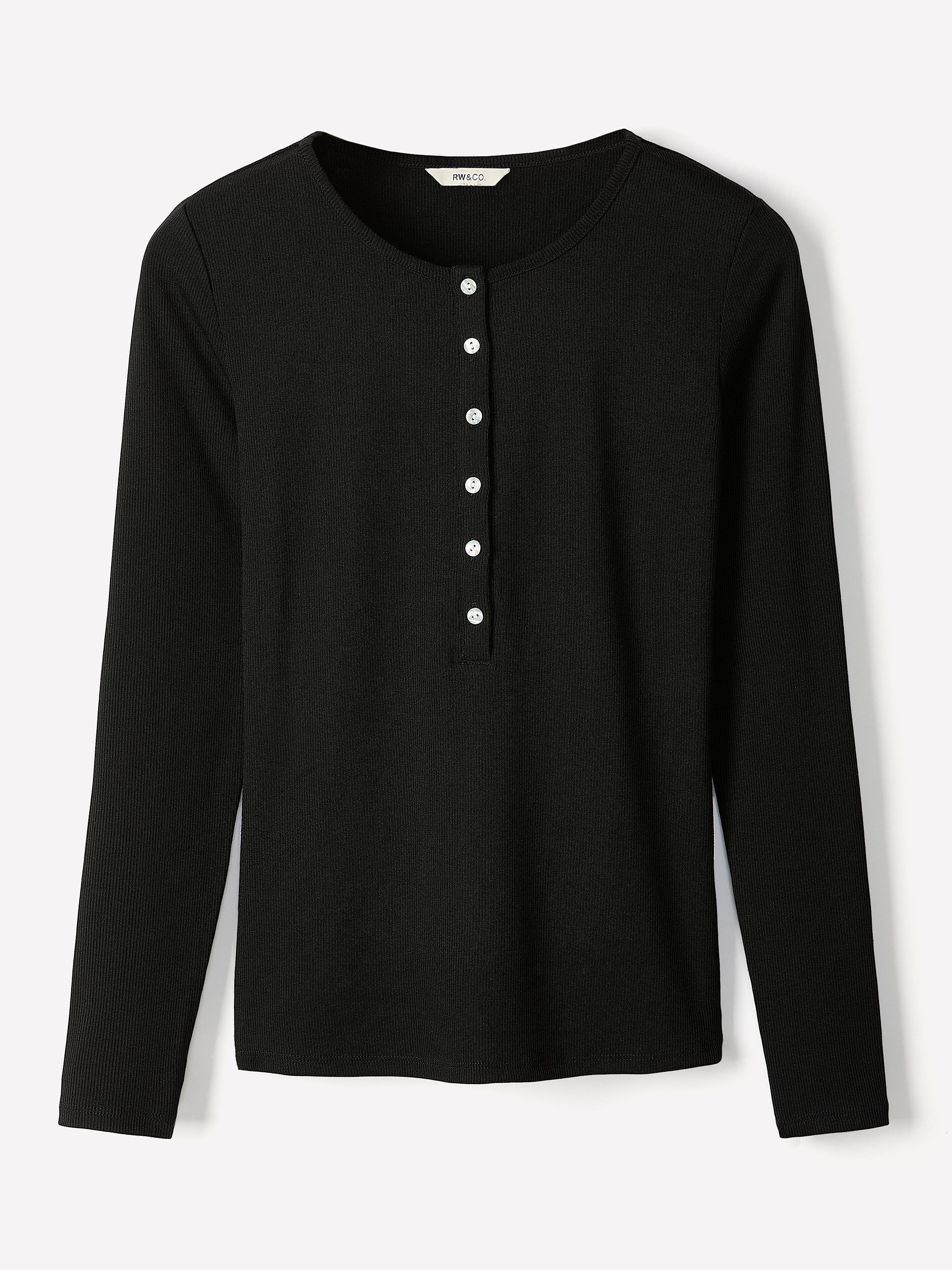 Long-Sleeve Henley Ribbed Top rw&co Special Offer