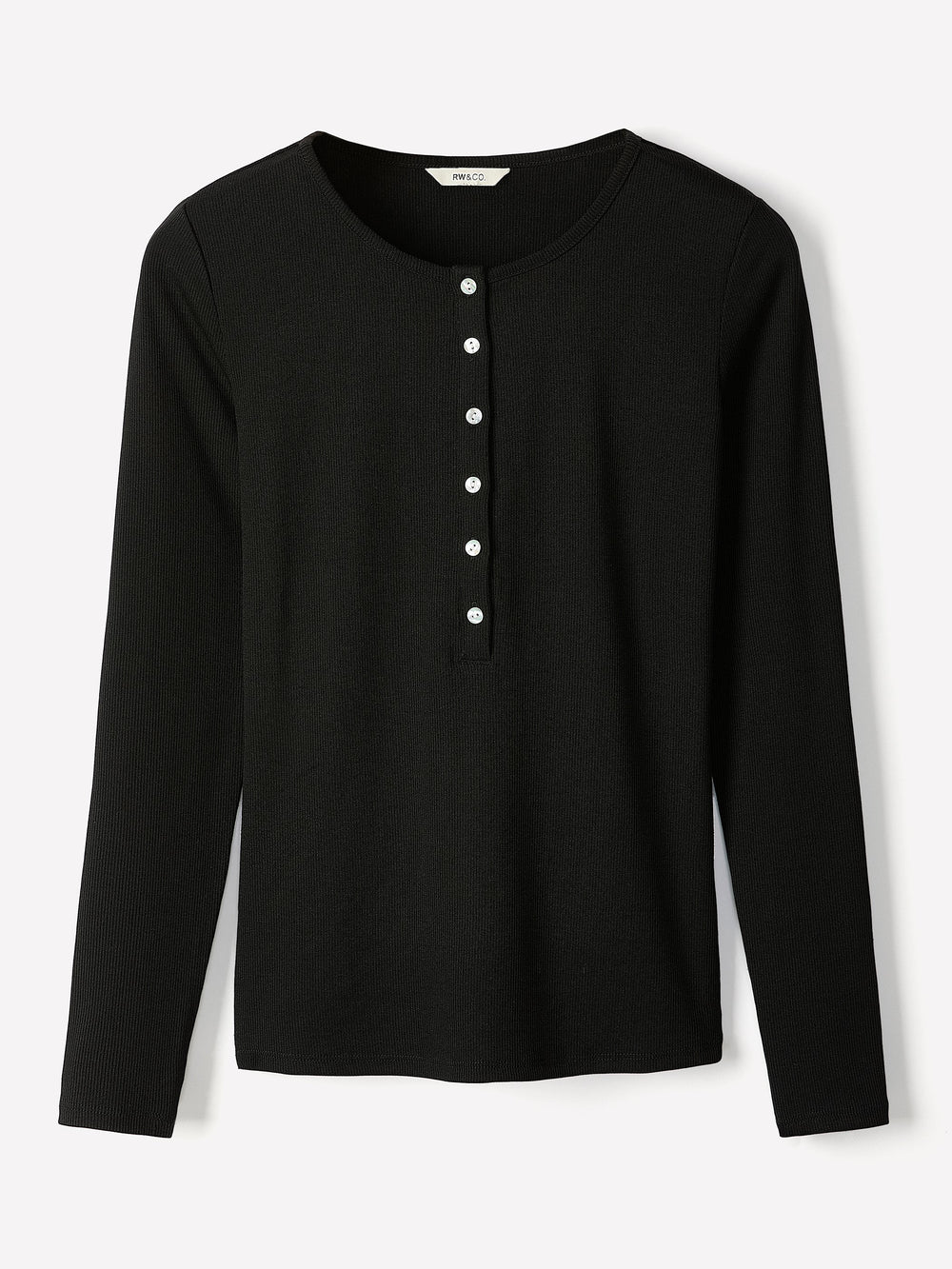 Long-Sleeve Henley Ribbed Top rw&co Special Offer