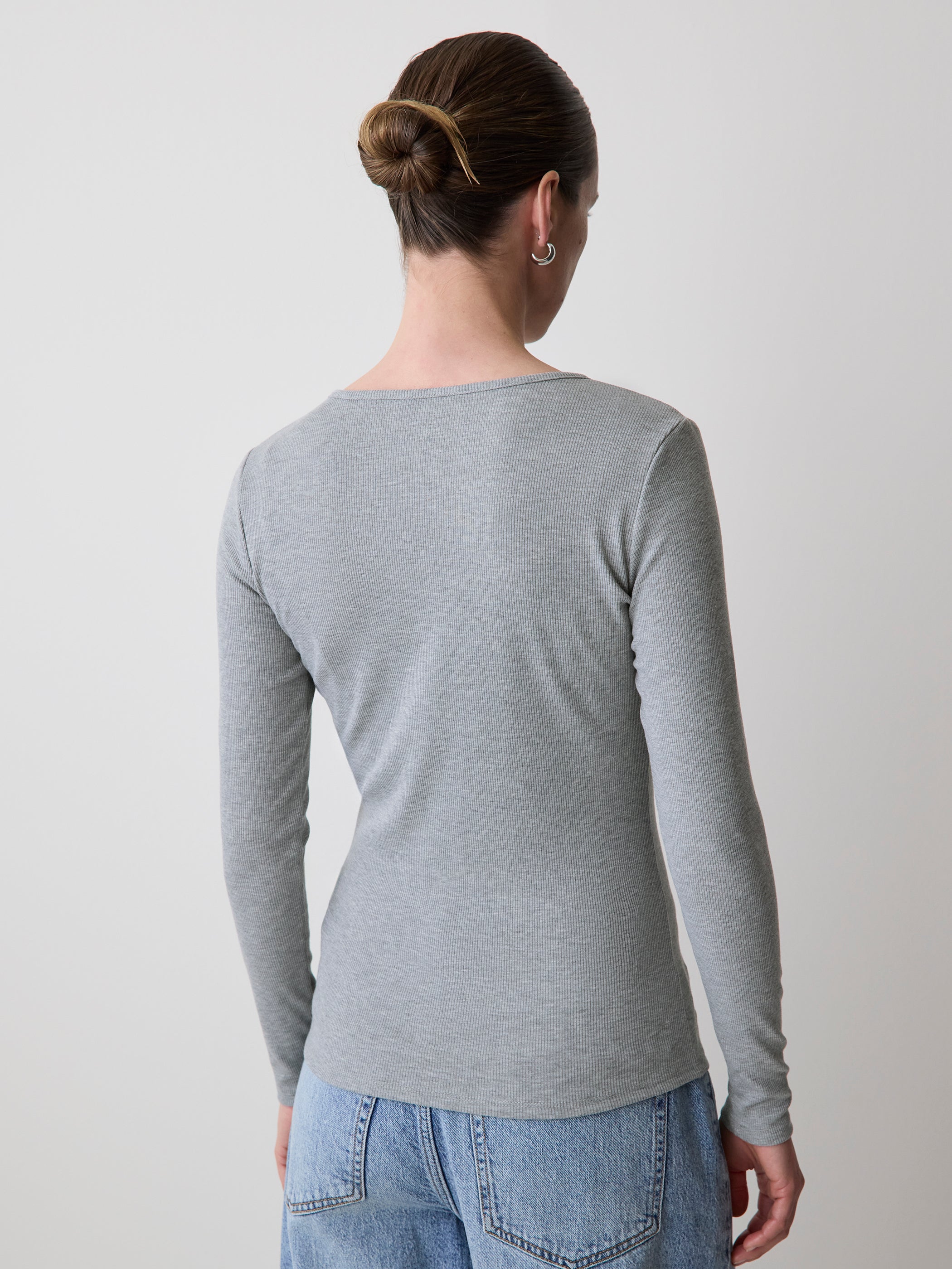 Long-Sleeve Henley Ribbed Top rw&co Special Offer
