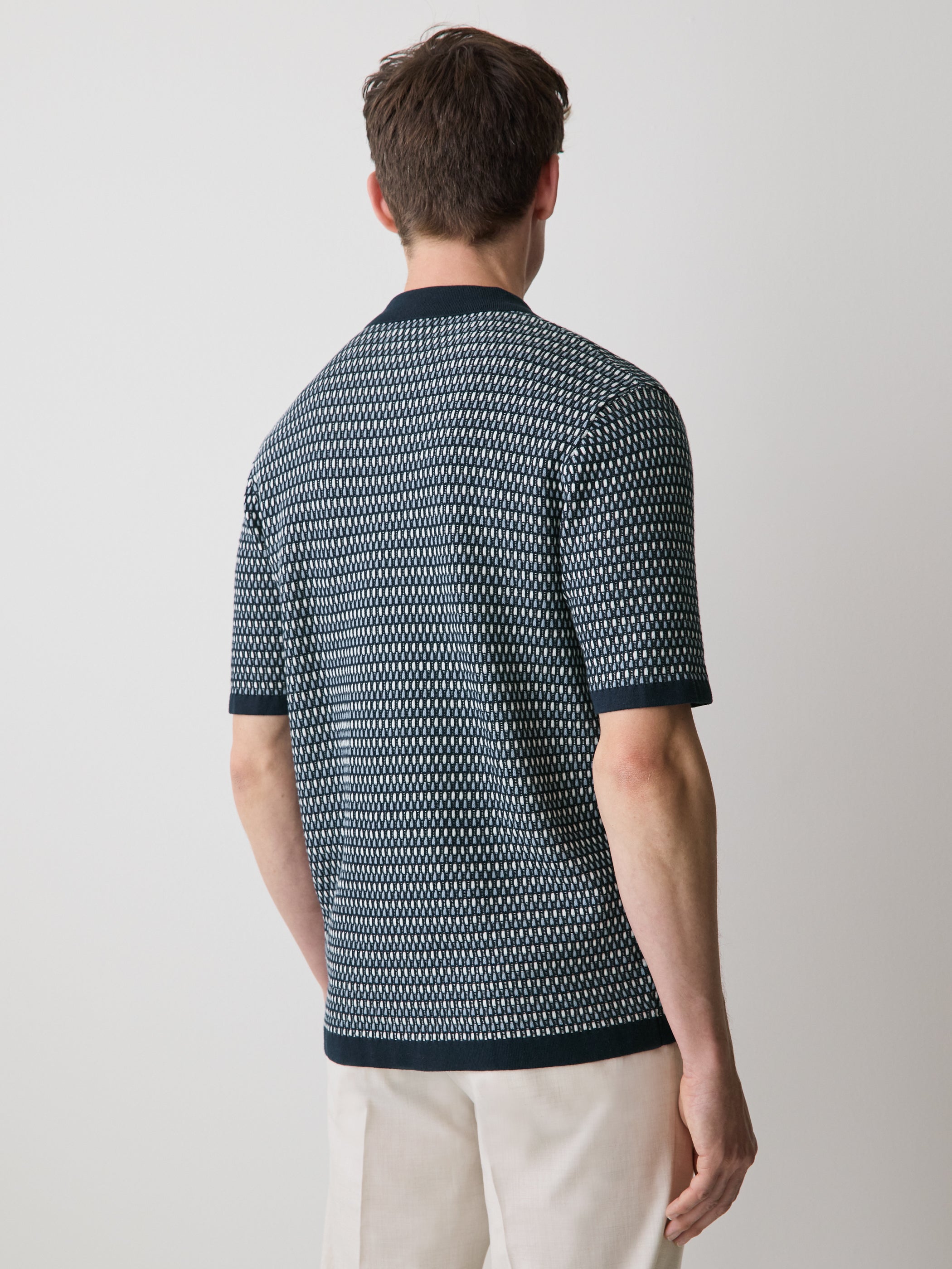 Striped Short-Sleeve Shirt Sweater with Camp Collar rw&co Special Offer