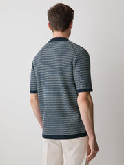 Striped Short-Sleeve Shirt Sweater with Camp Collar rw&co Special Offer