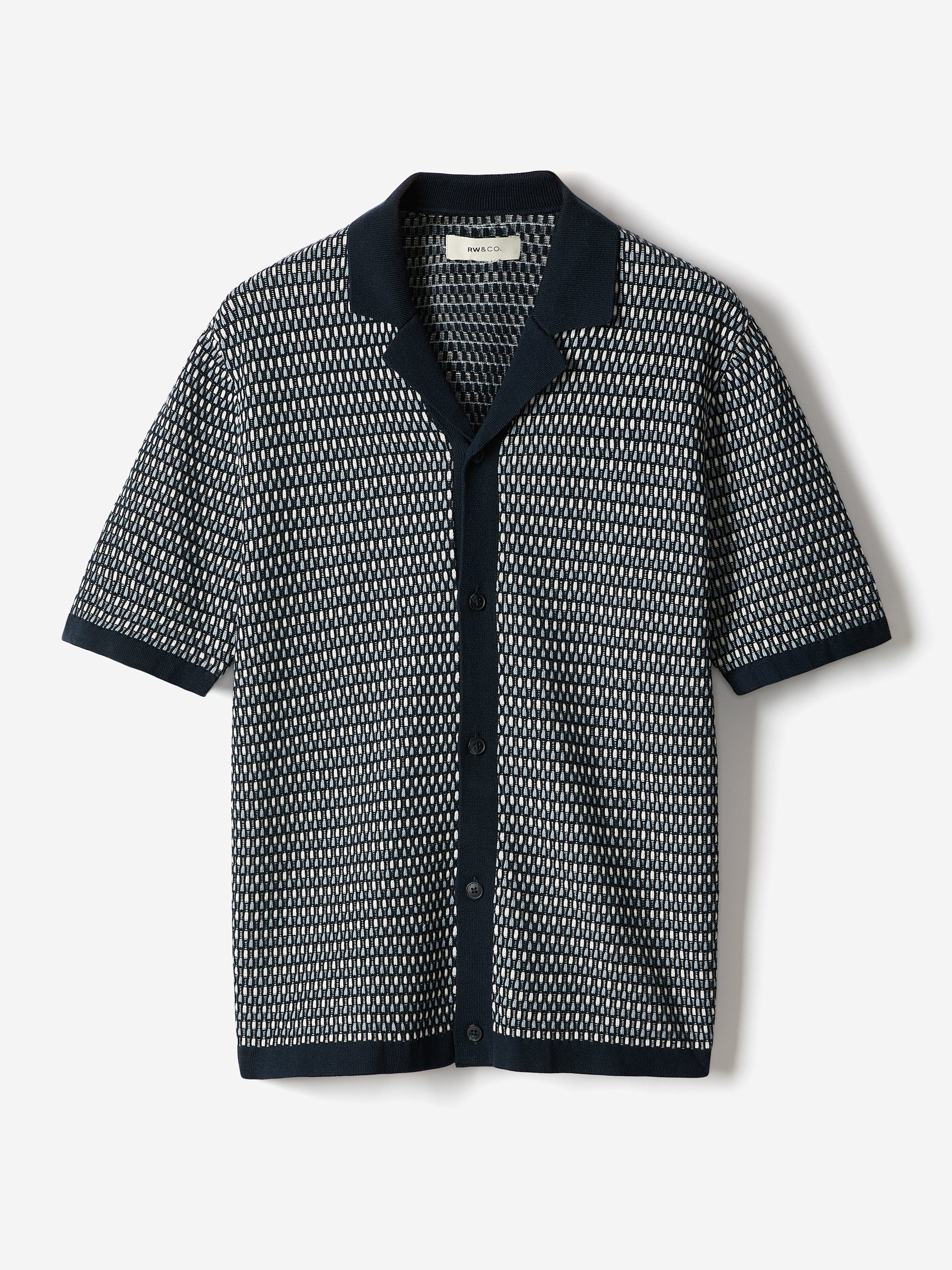 Striped Short-Sleeve Shirt Sweater with Camp Collar rw&co Special Offer